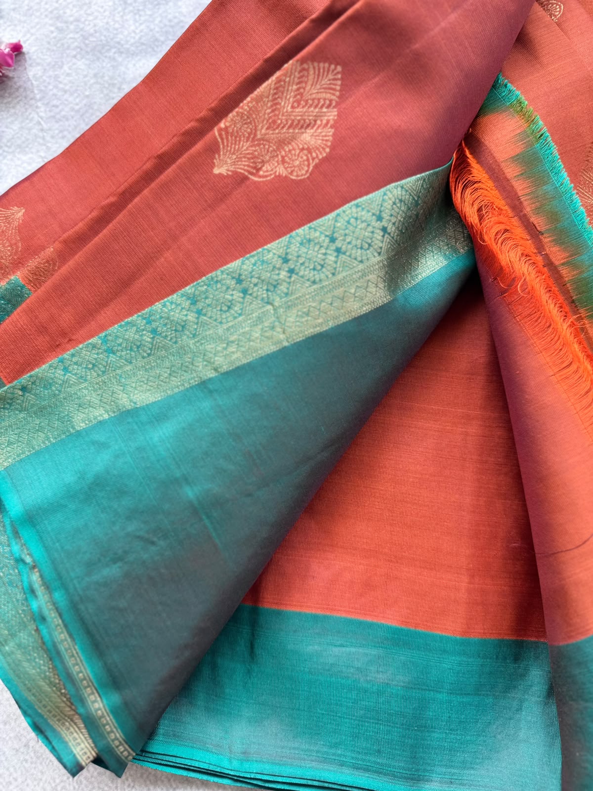 Rust Orange Pure Kanchi Silk Saree 109