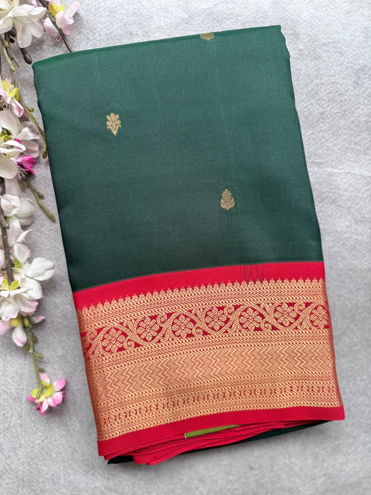 Bottle Green Pure Kanchi Silk Saree 109