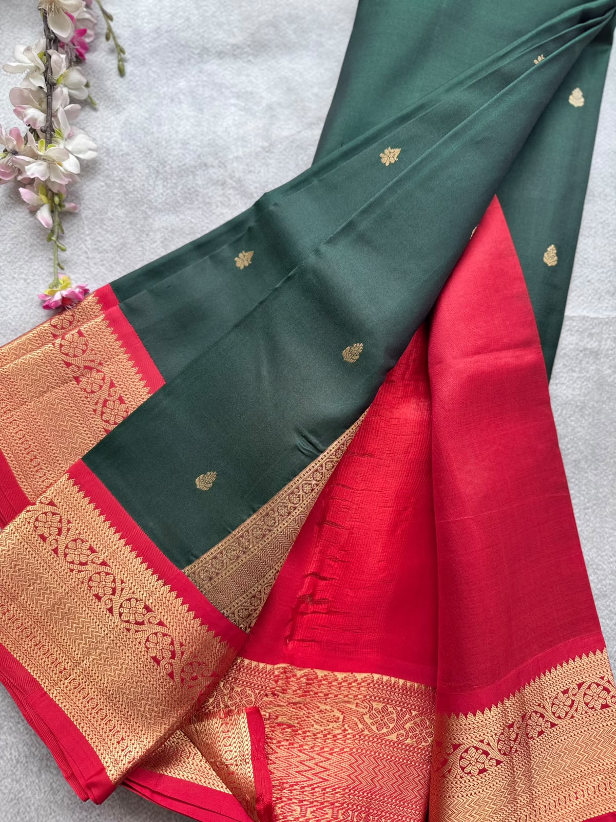 Bottle Green Pure Kanchi Silk Saree 109