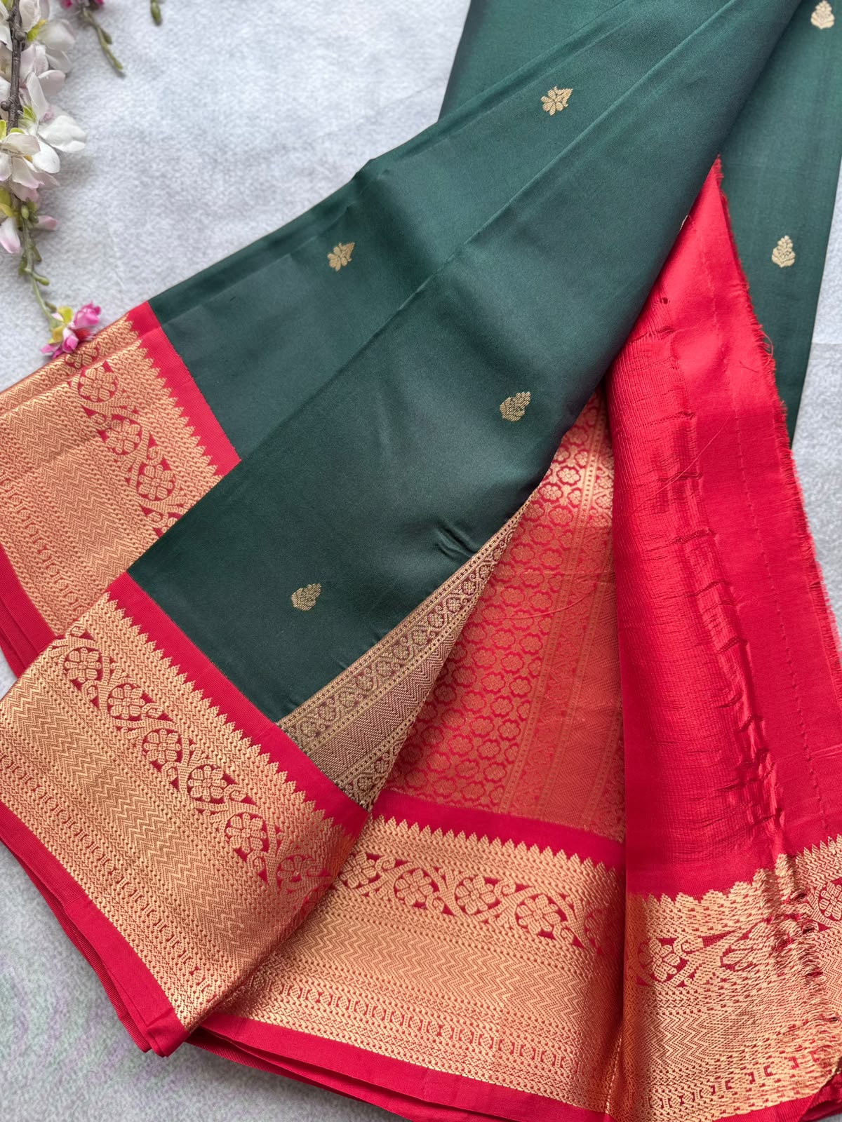 Bottle Green Pure Kanchi Silk Saree 109
