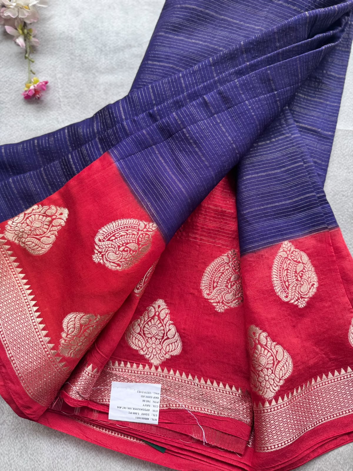Navy Blue Tussar Crepe Saree 109