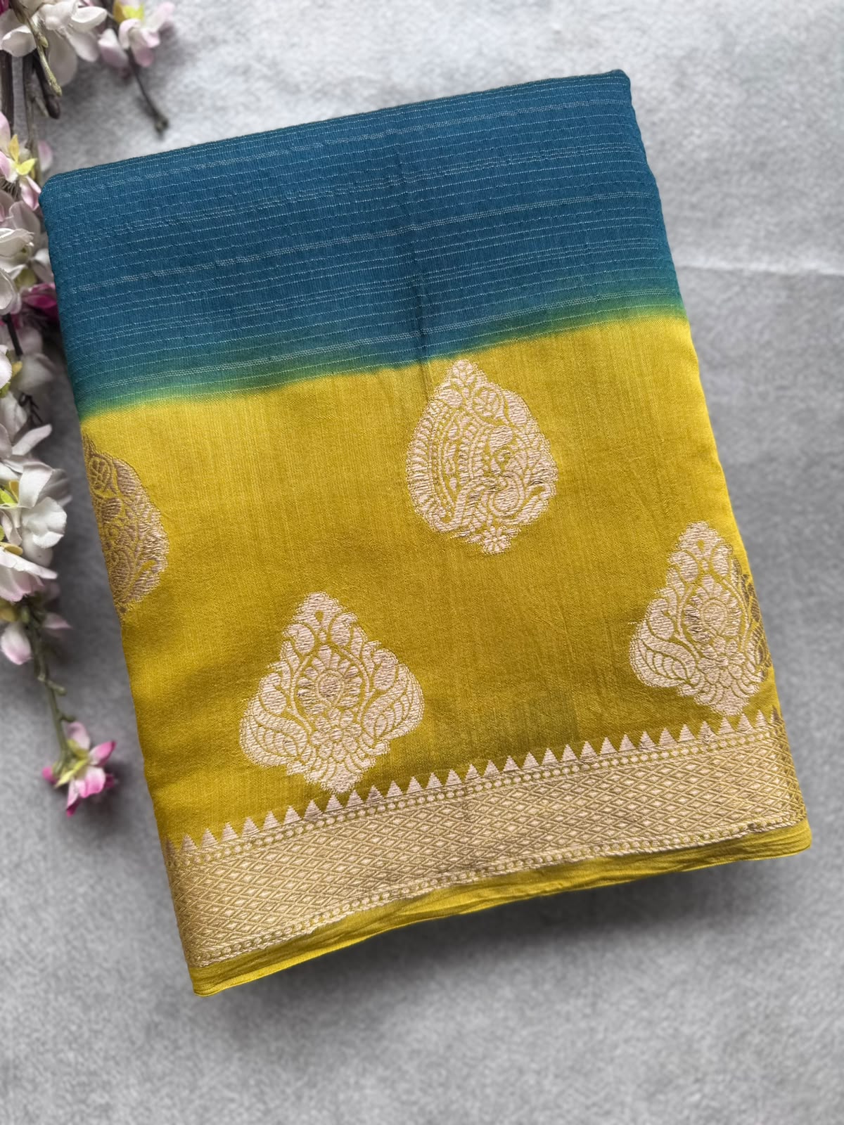 Peacock Blue Tussar Crepe Saree 109