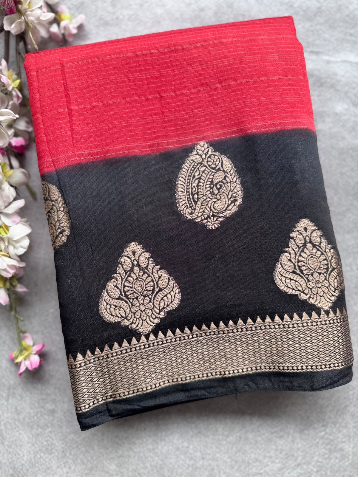 Red Tussar Crepe Saree 109