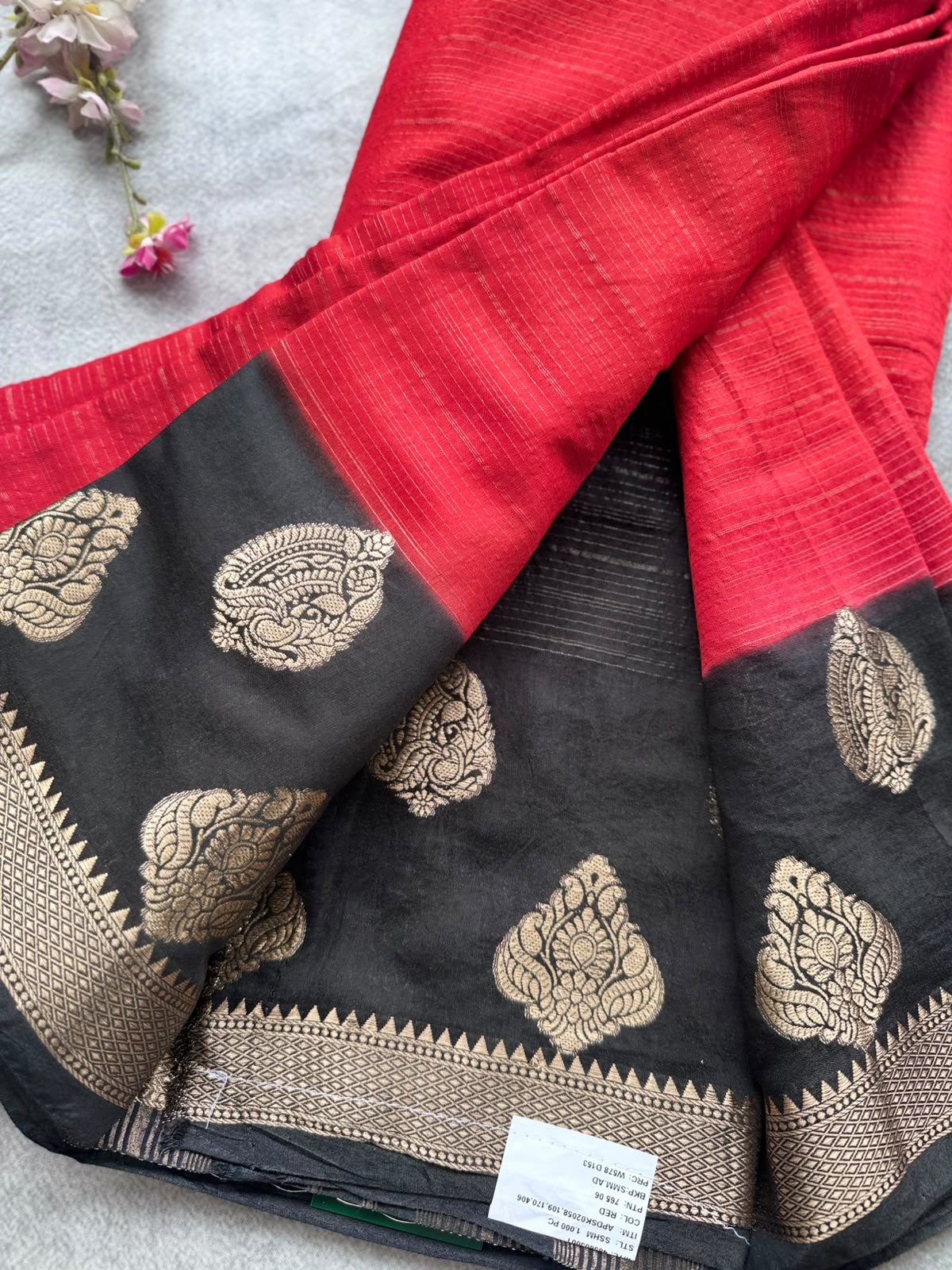 Red Tussar Crepe Saree 109