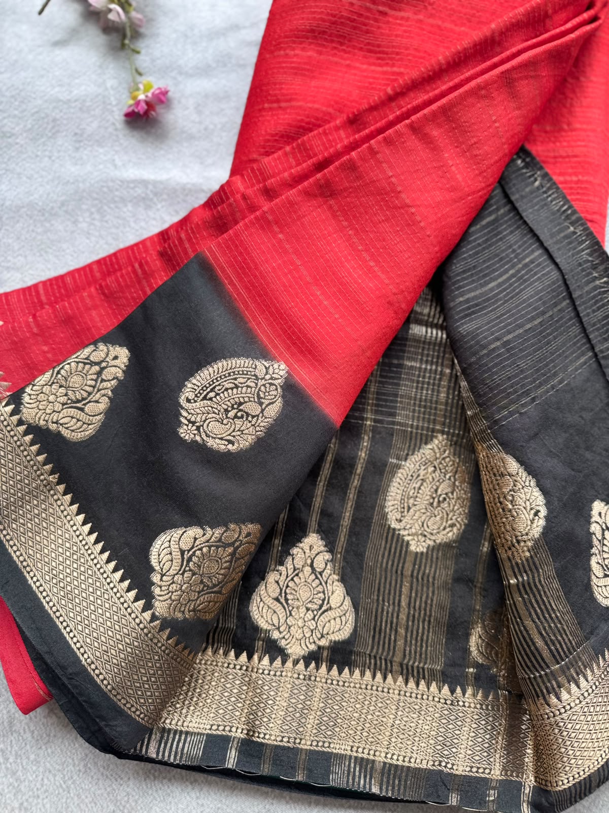 Red Tussar Crepe Saree 109