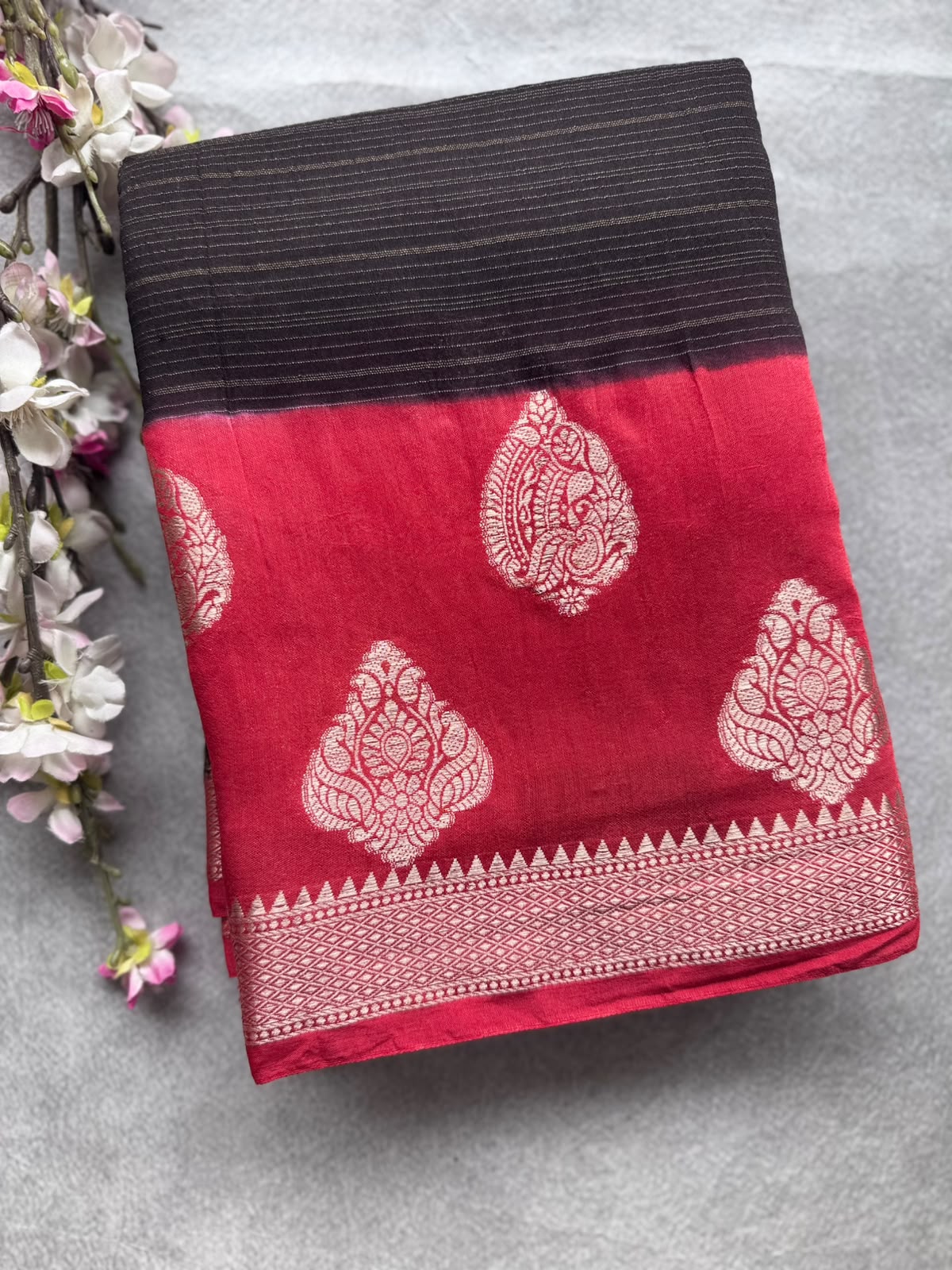 Black Tussar Crepe Saree 109