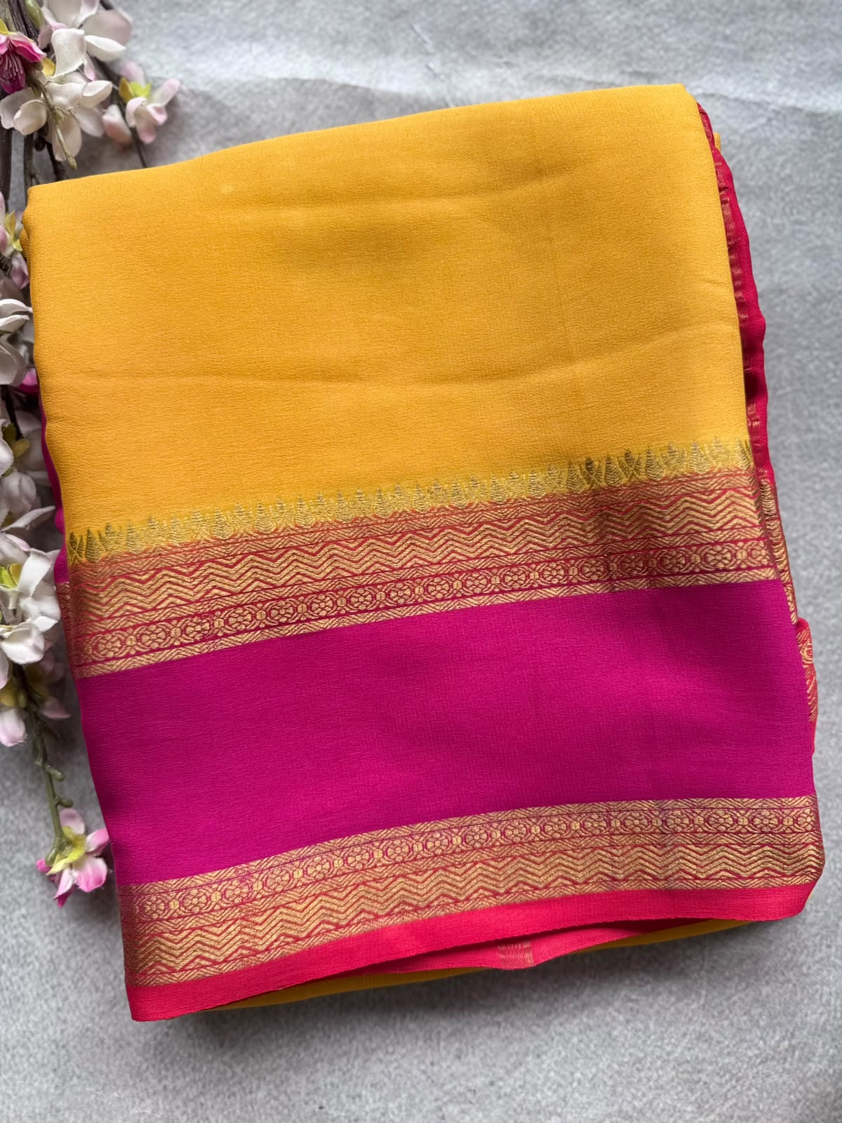 Mustard Pure Mysore Crepe Silk Saree 109