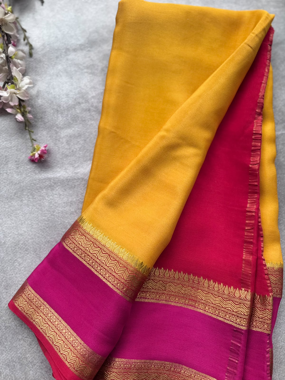 Mustard Pure Mysore Crepe Silk Saree 109