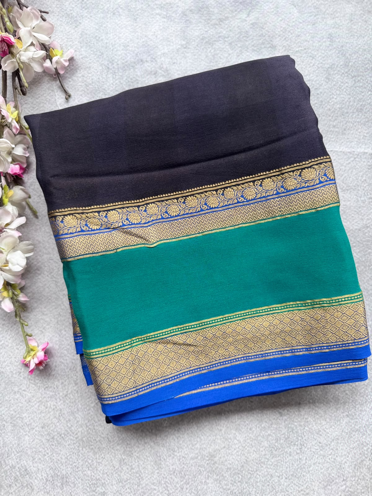 Black Pure Mysore Crepe Silk Saree 109