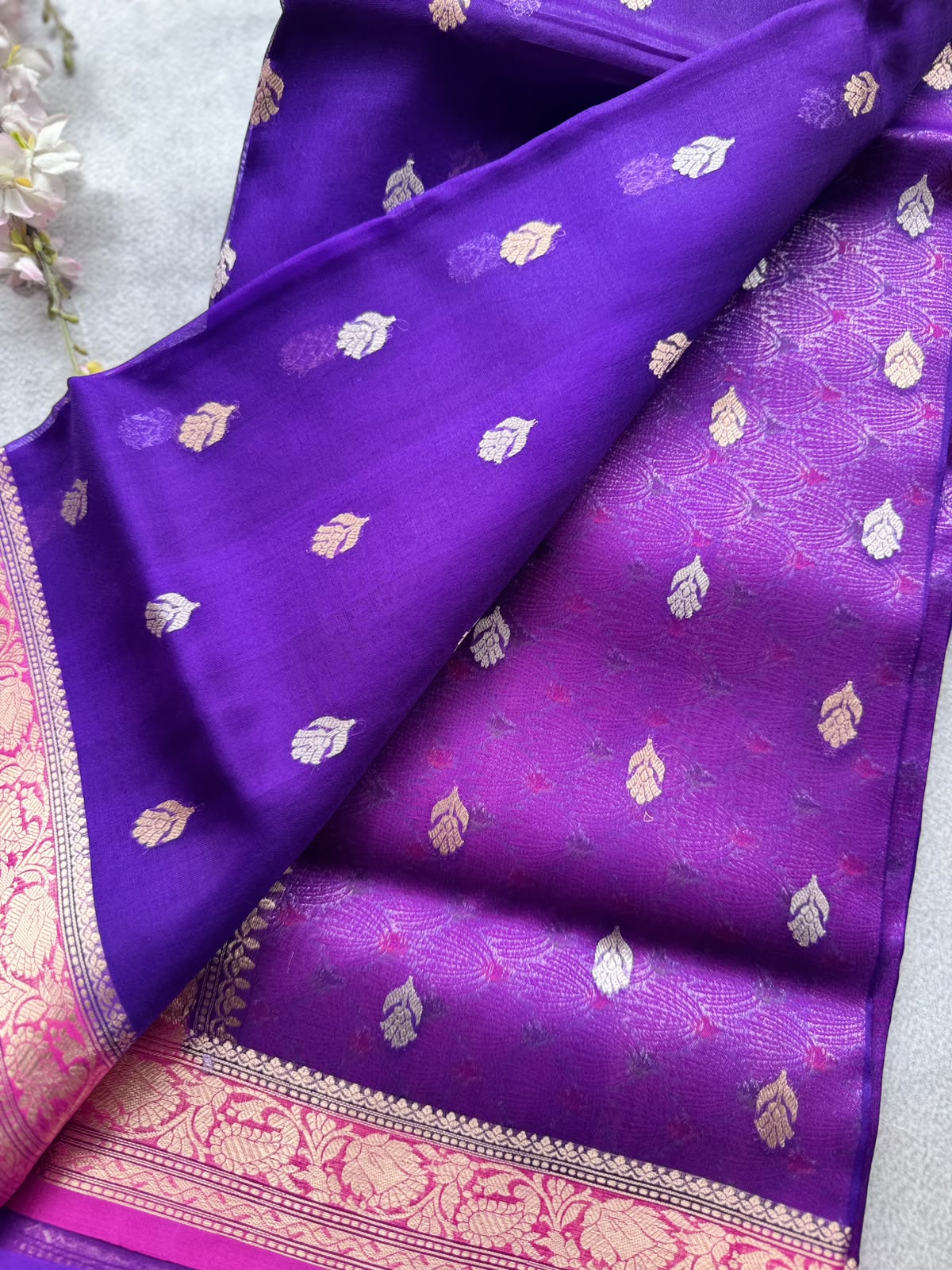 Purple Pure Kora Organza Saree 109