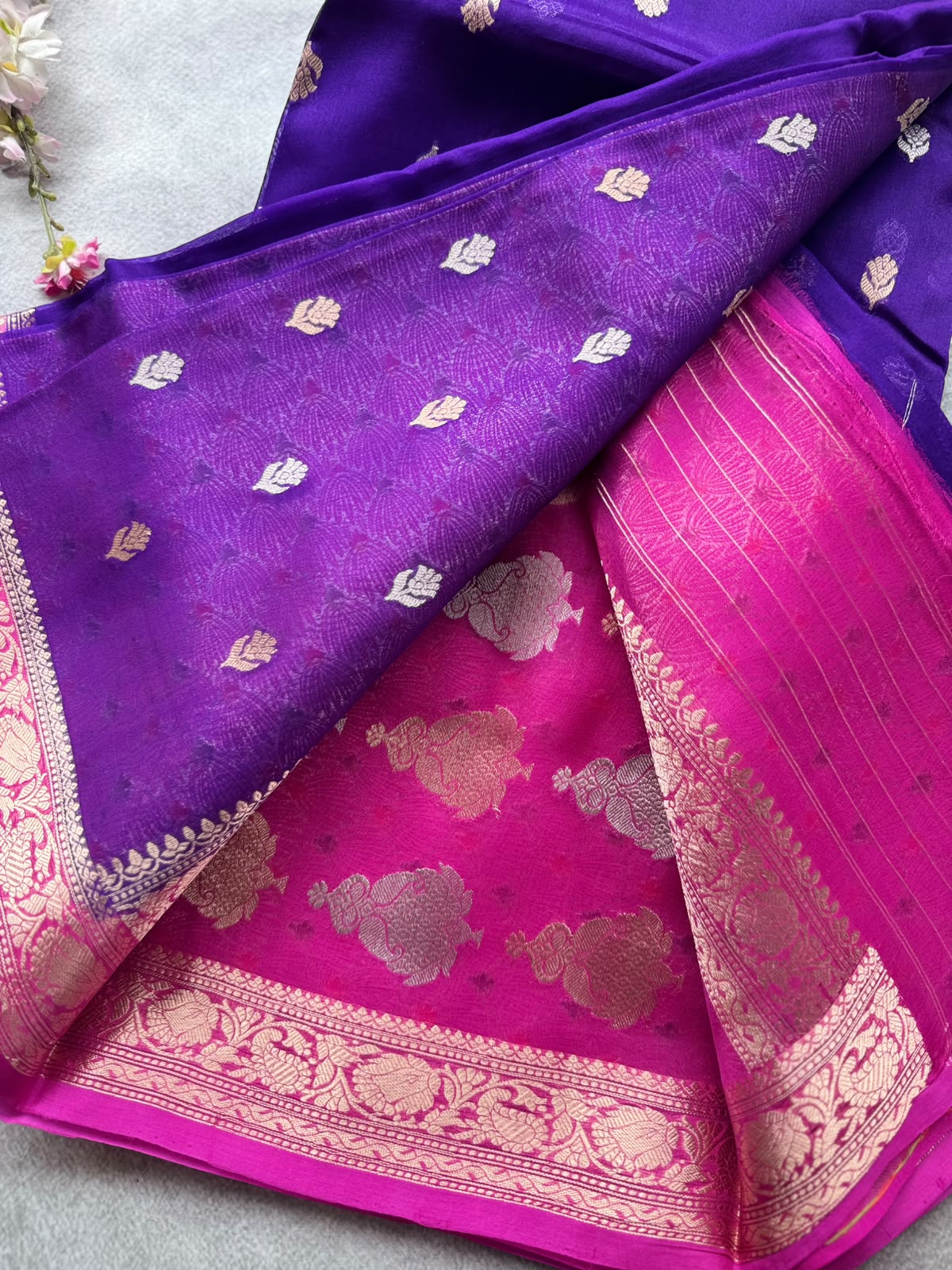 Purple Pure Kora Organza Saree 109