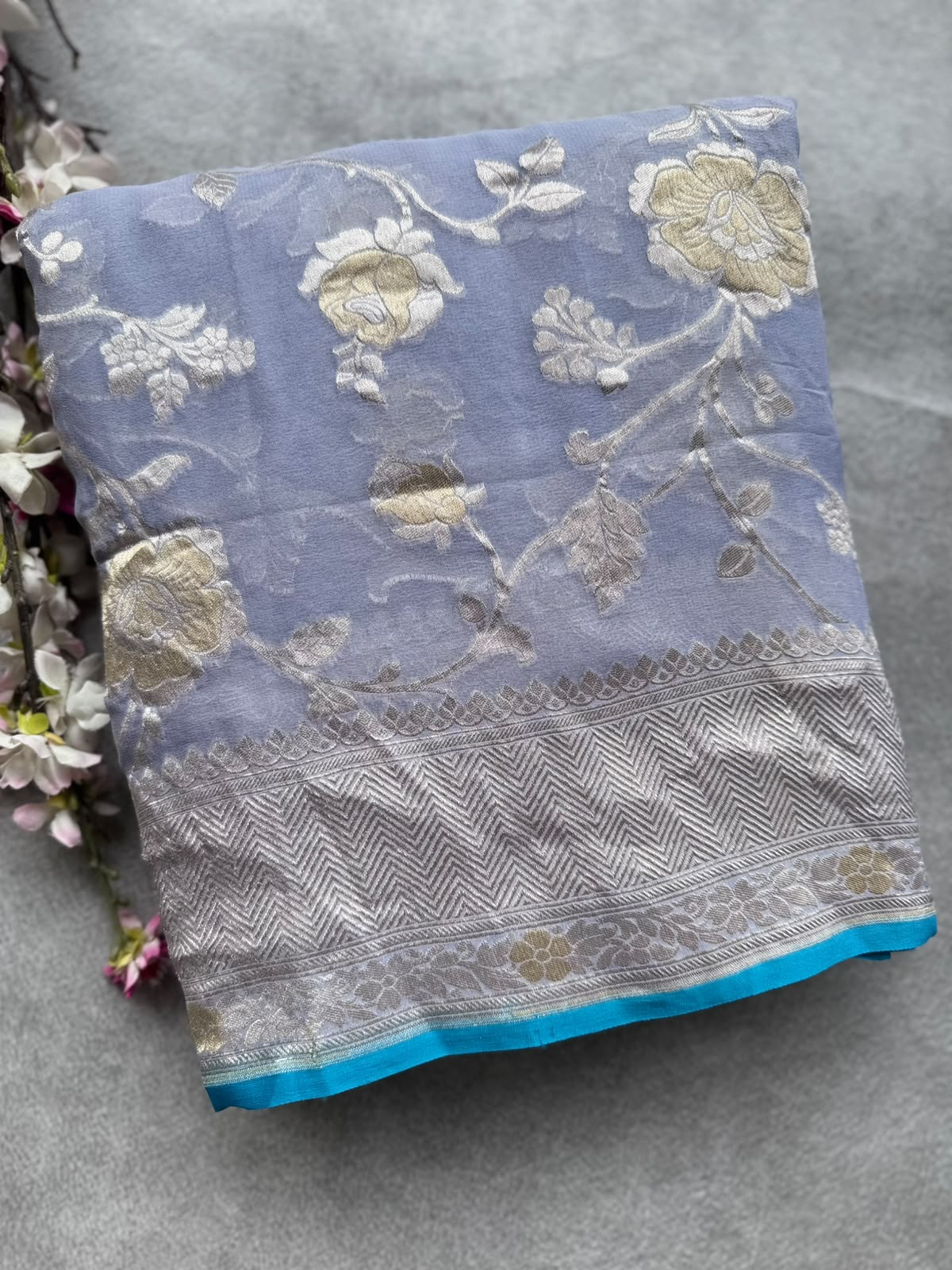 Blue Handloom Pure Benarasi Georgette Saree 109