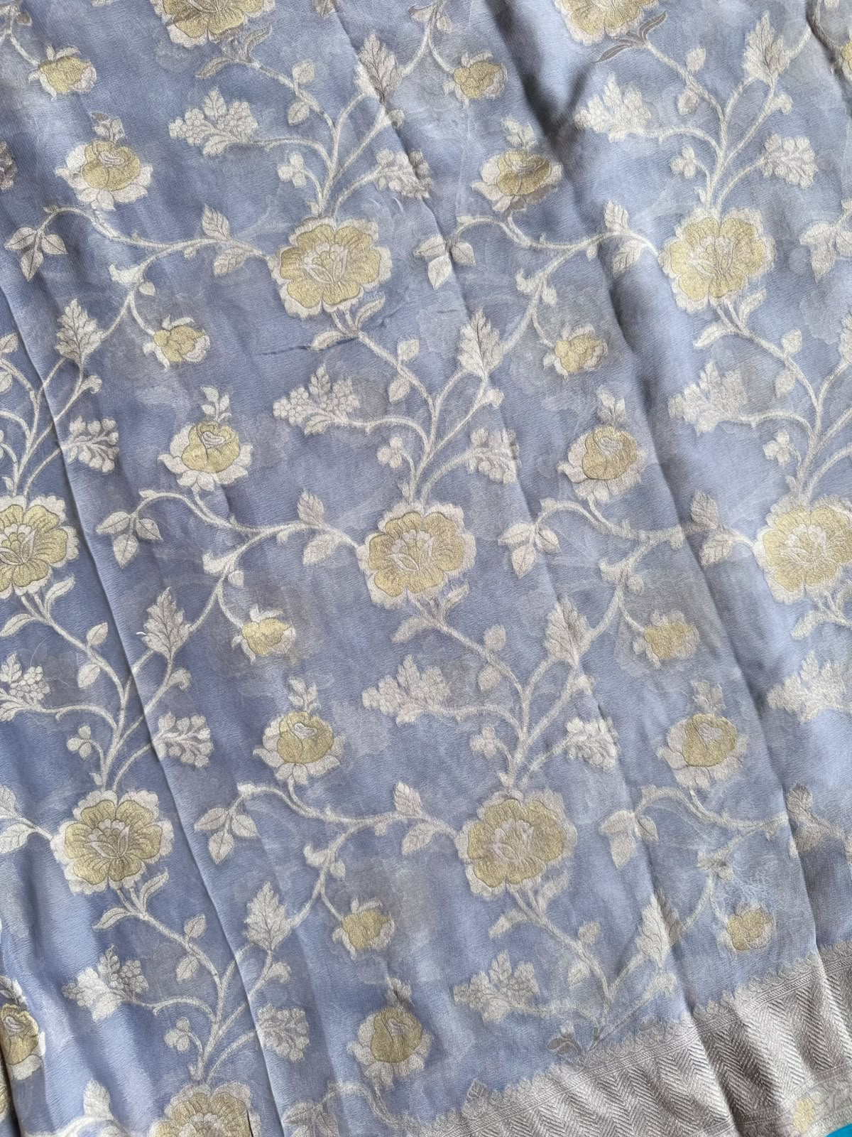 Blue Handloom Pure Benarasi Georgette Saree 109