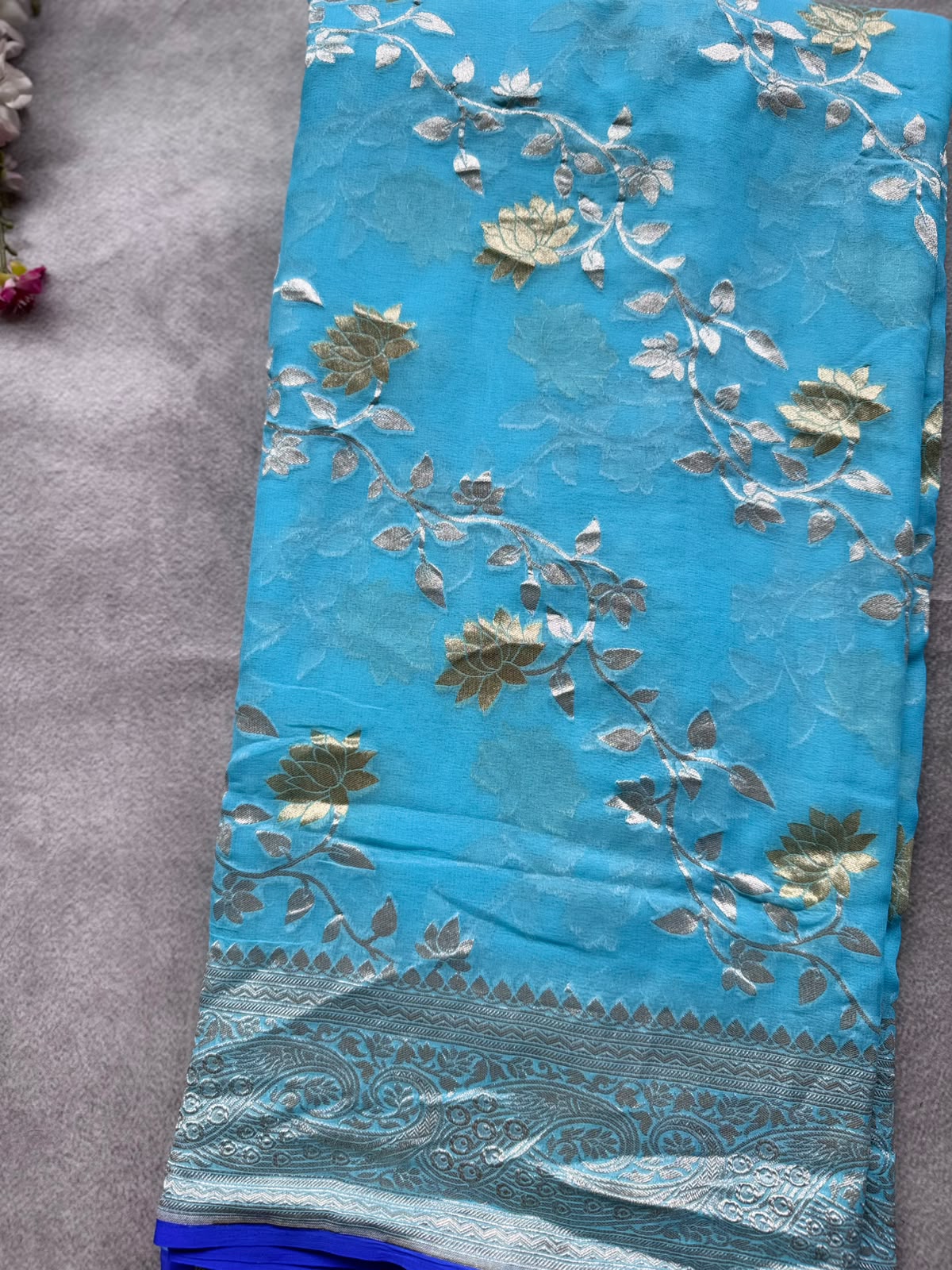 Blue Handloom Pure Benarasi Georgette Saree 109