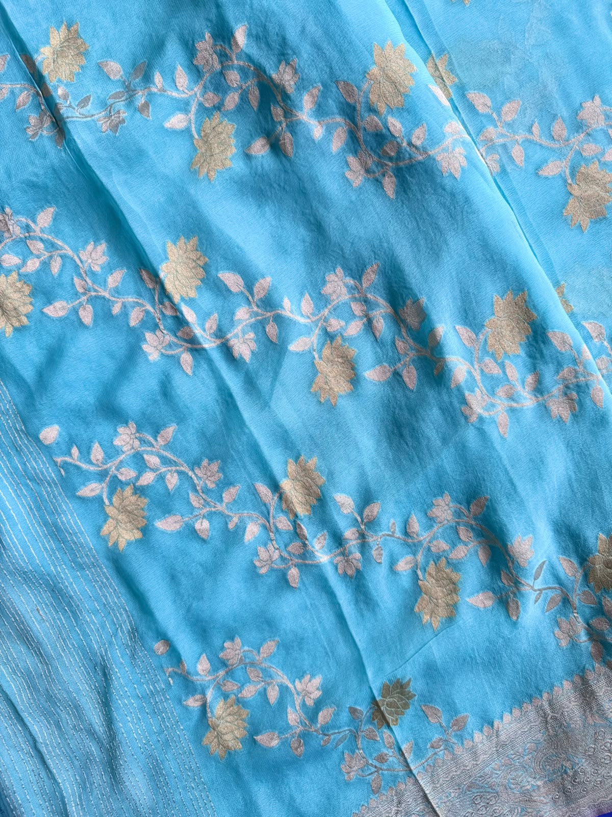 Blue Handloom Pure Benarasi Georgette Saree 109