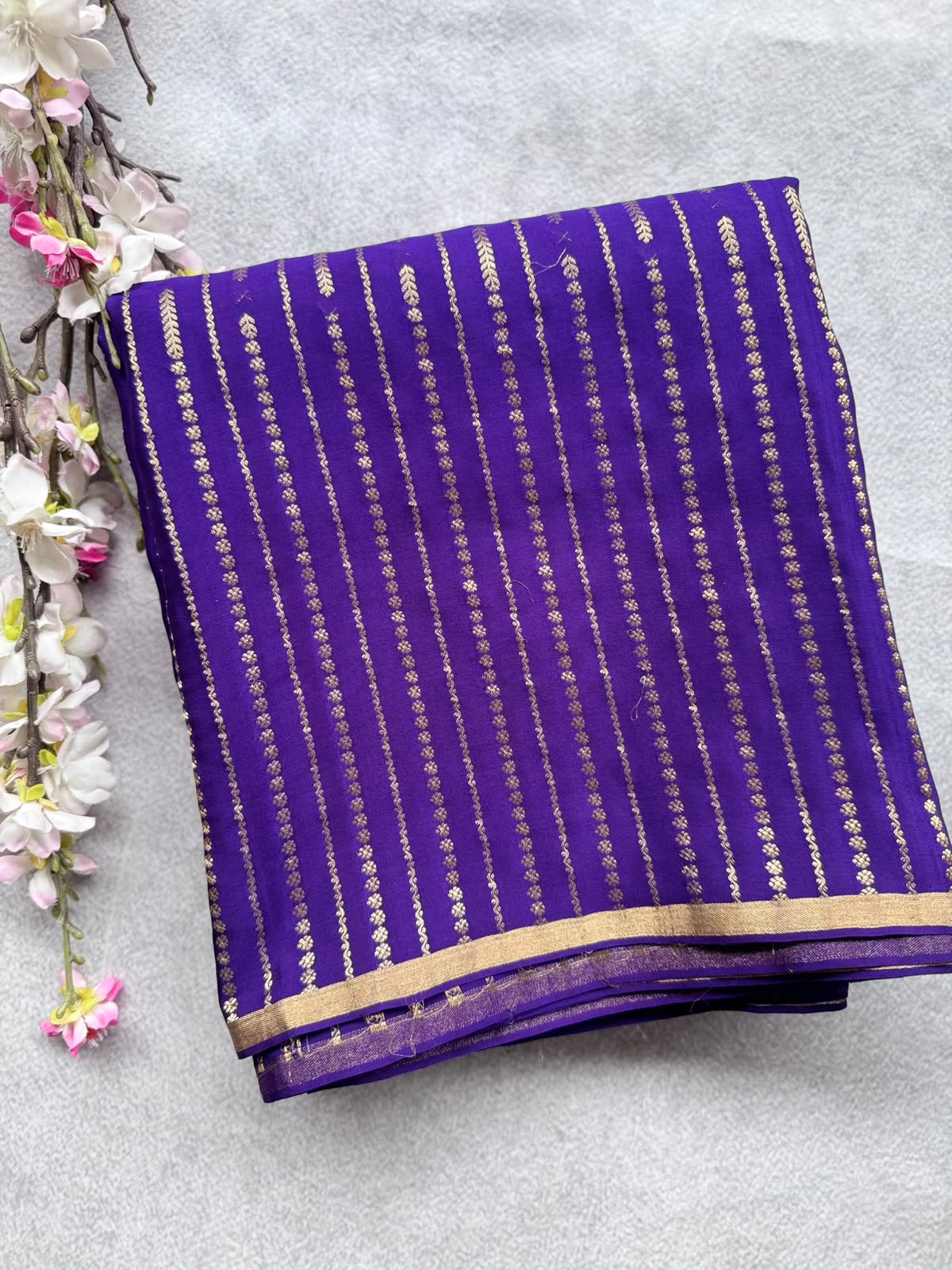 Purple Stripes Pure Mysore Crepe Silk Saree 109