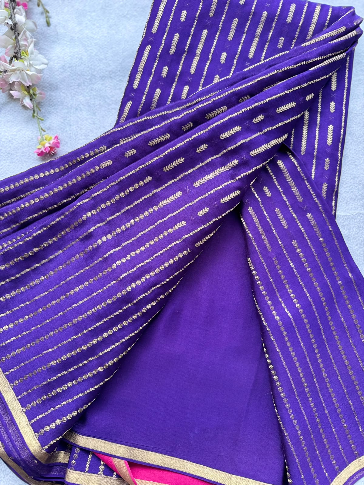 Purple Stripes Pure Mysore Crepe Silk Saree 109
