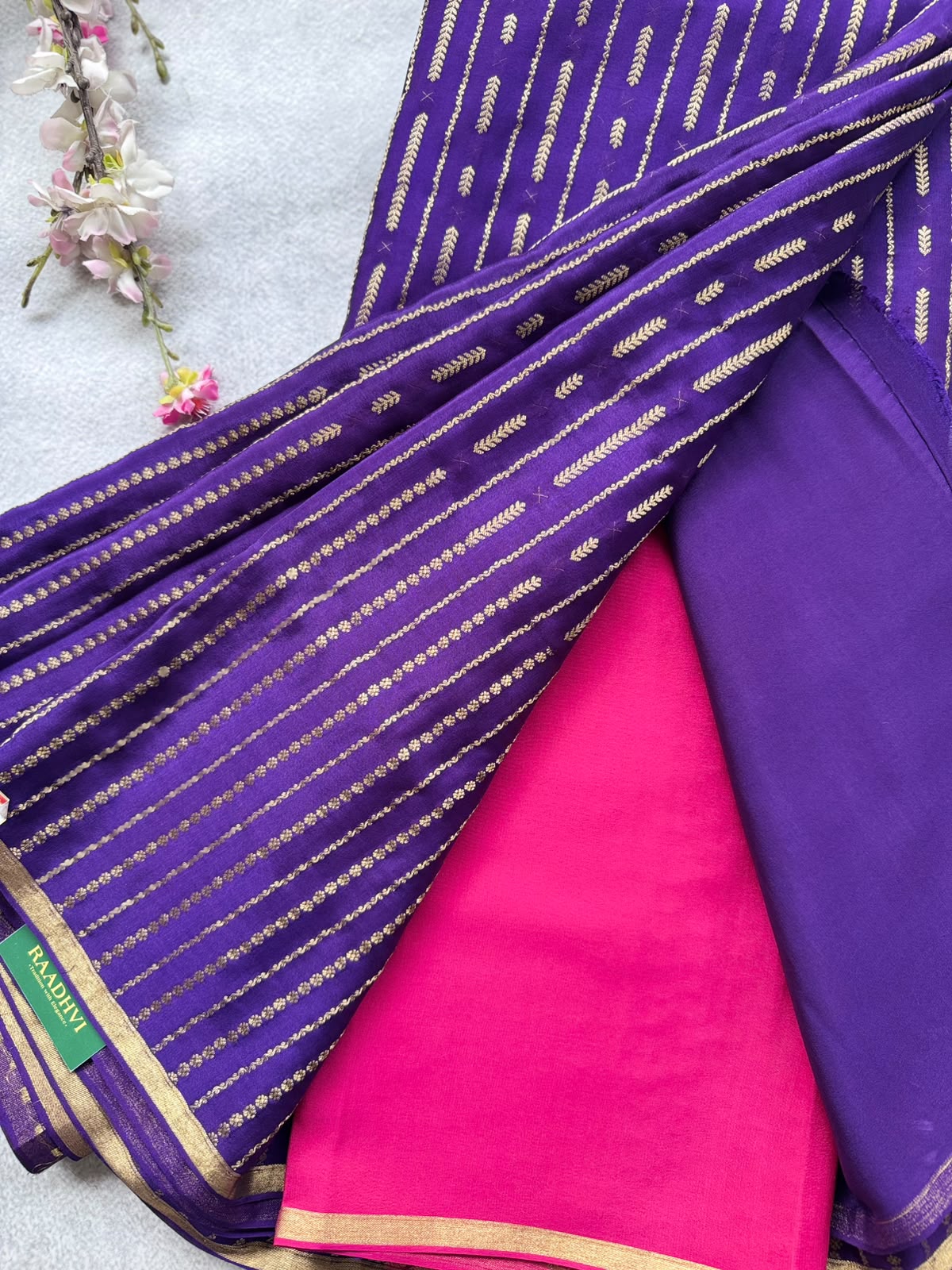 Purple Stripes Pure Mysore Crepe Silk Saree 109