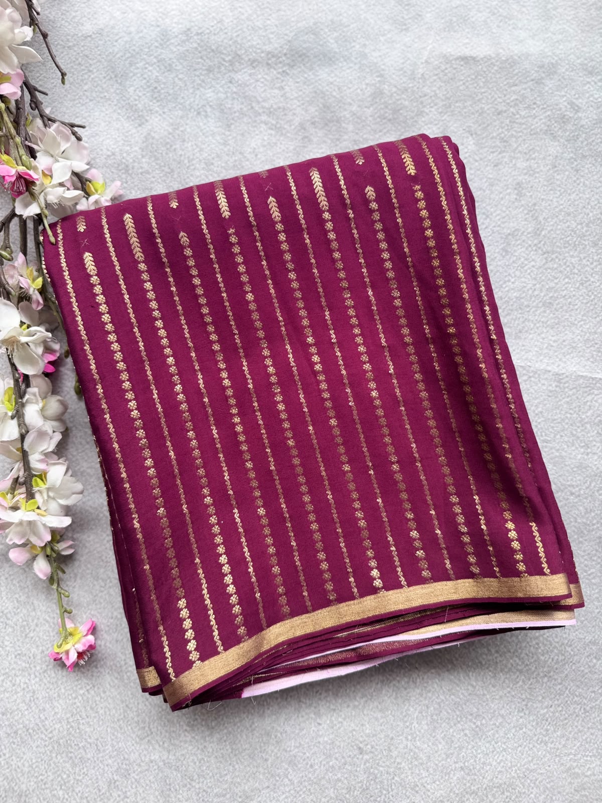 Brown Stripes Pure Mysore Crepe Silk Saree 109