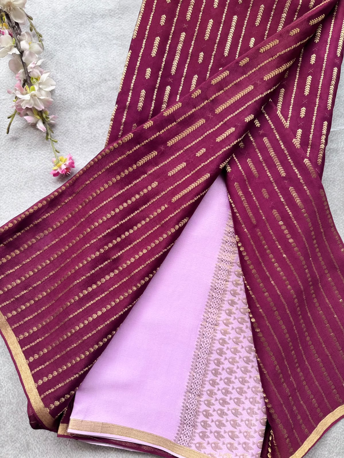 Brown Stripes Pure Mysore Crepe Silk Saree 109