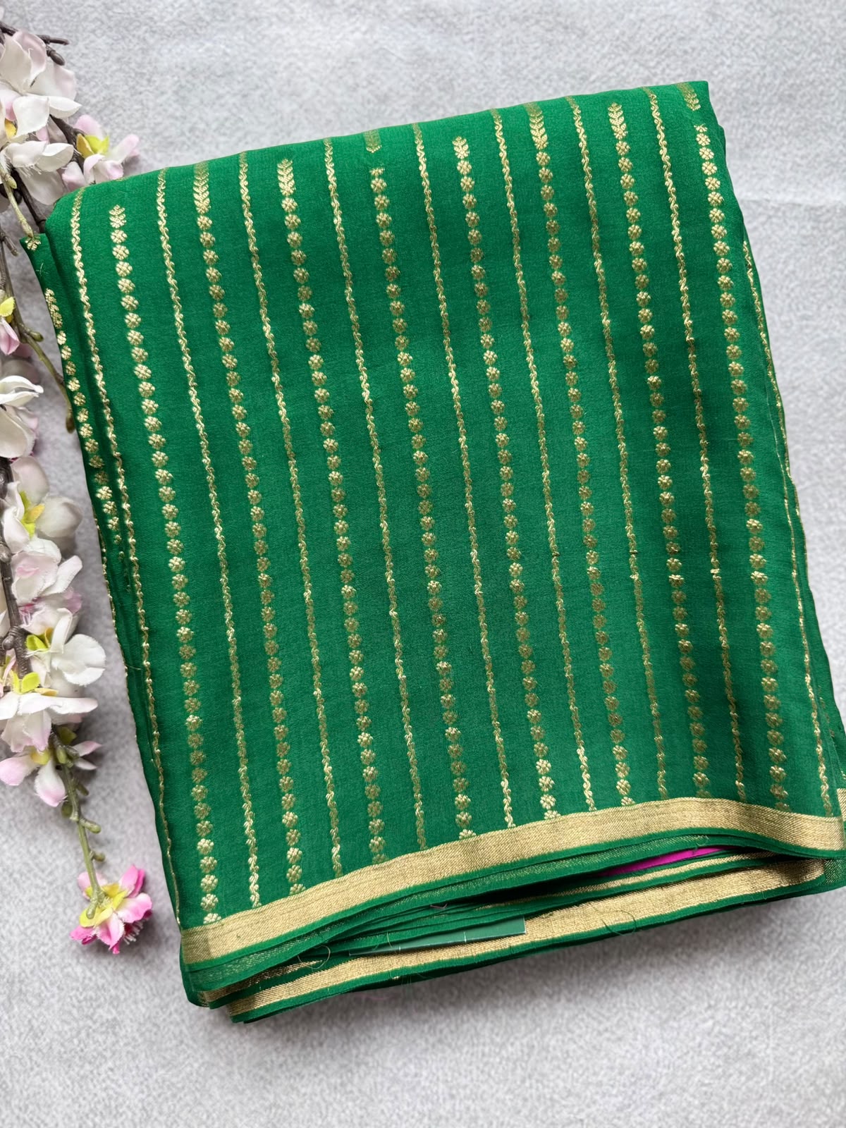 Green Stripes Pure Mysore Crepe Silk Saree 109