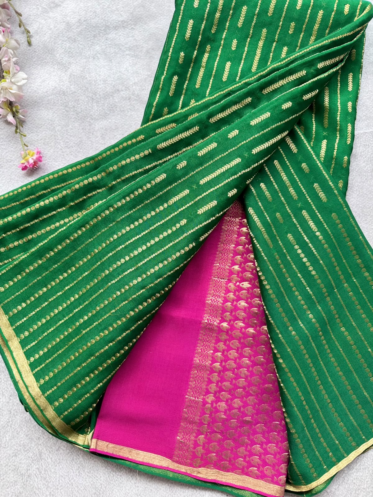 Green Stripes Pure Mysore Crepe Silk Saree 109