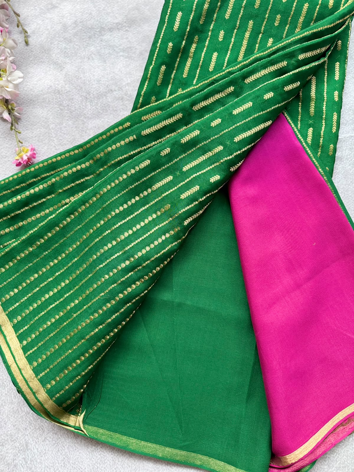 Green Stripes Pure Mysore Crepe Silk Saree 109
