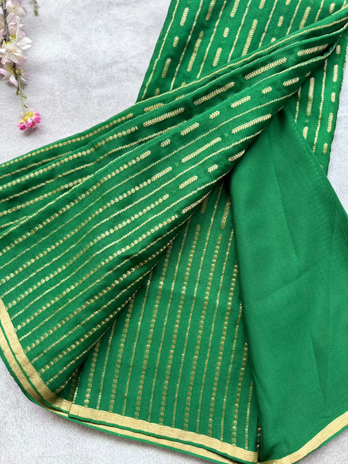 Green Stripes Pure Mysore Crepe Silk Saree 109