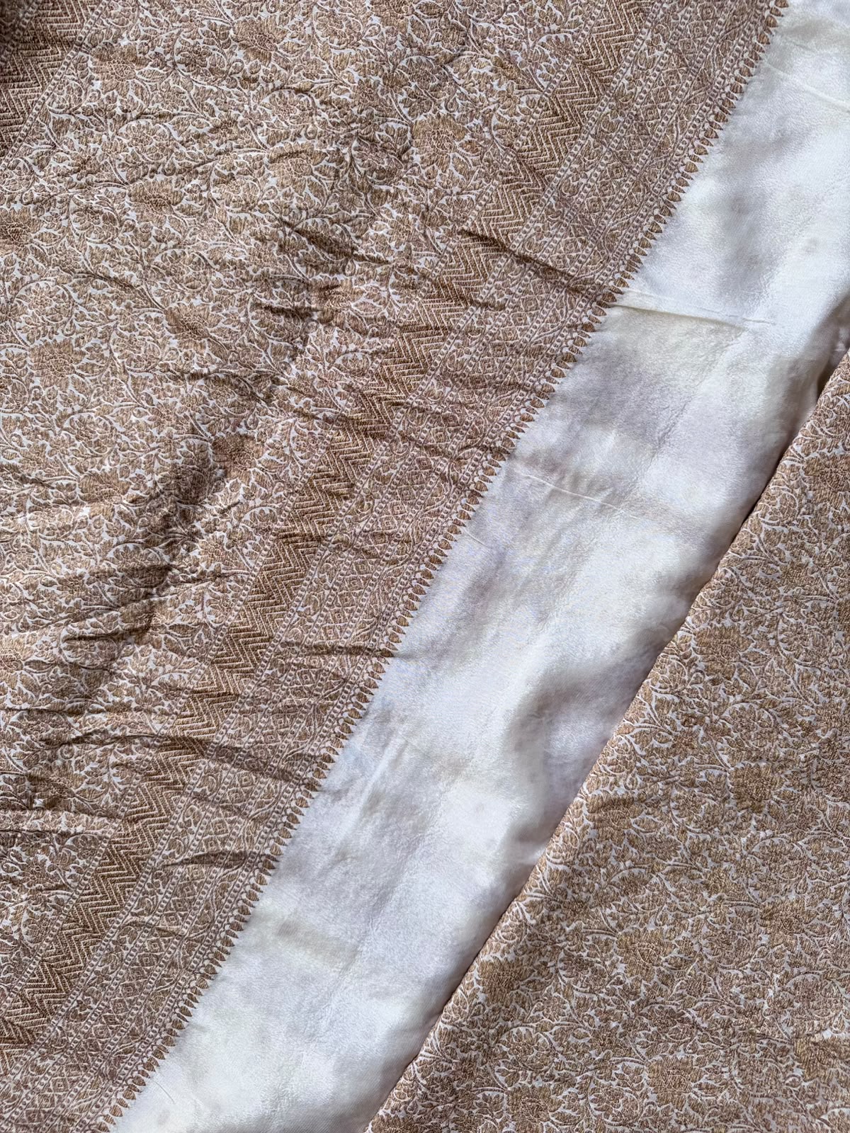 Cream Benarasi Pure Crepe Saree 109