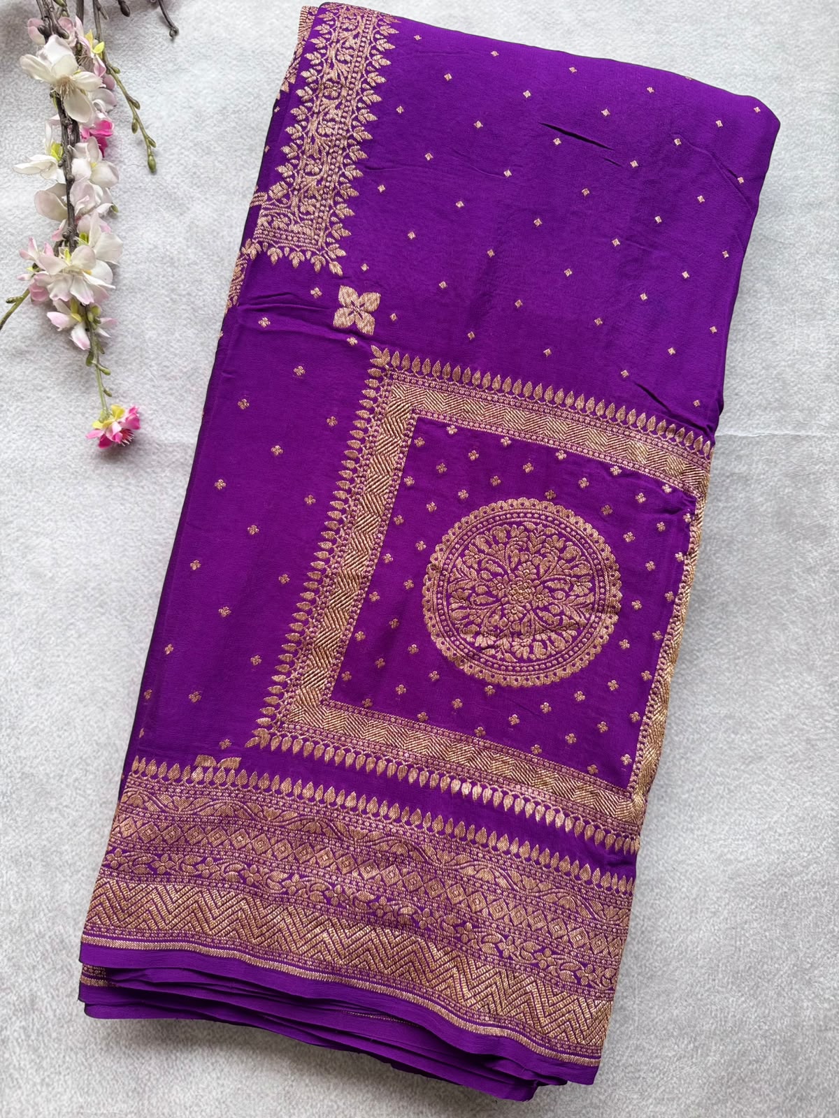 Purple Benarasi Pure Crepe Saree 109