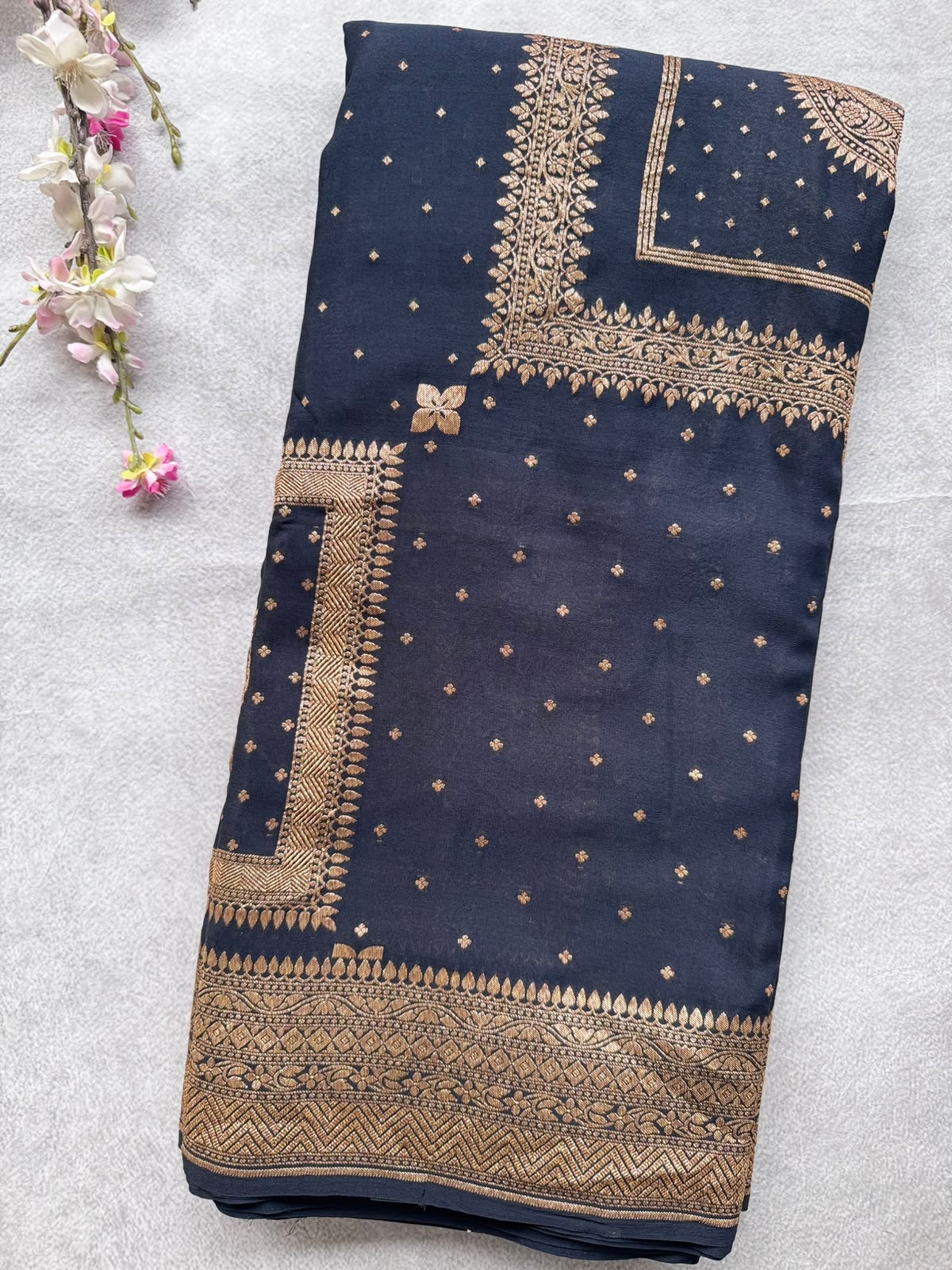 Black Benarasi Pure Crepe Saree 109
