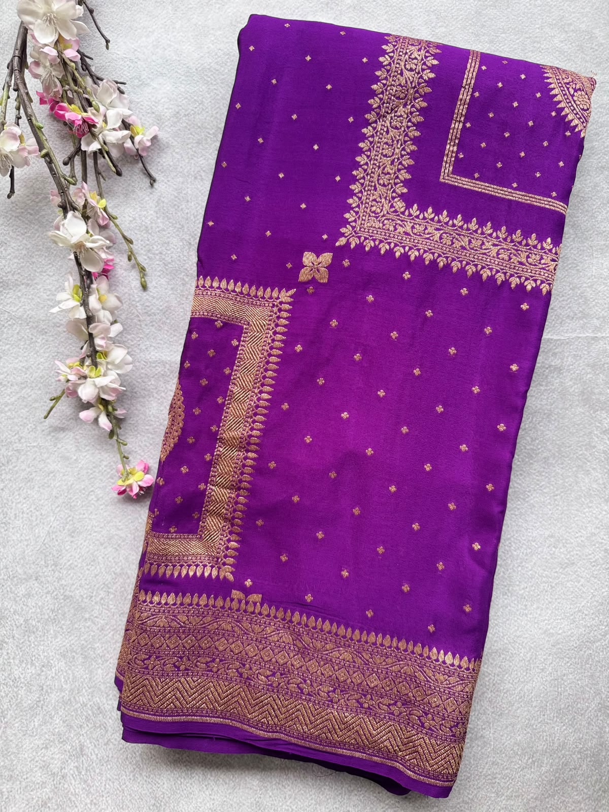 Purple Benarasi Pure Crepe Saree 109