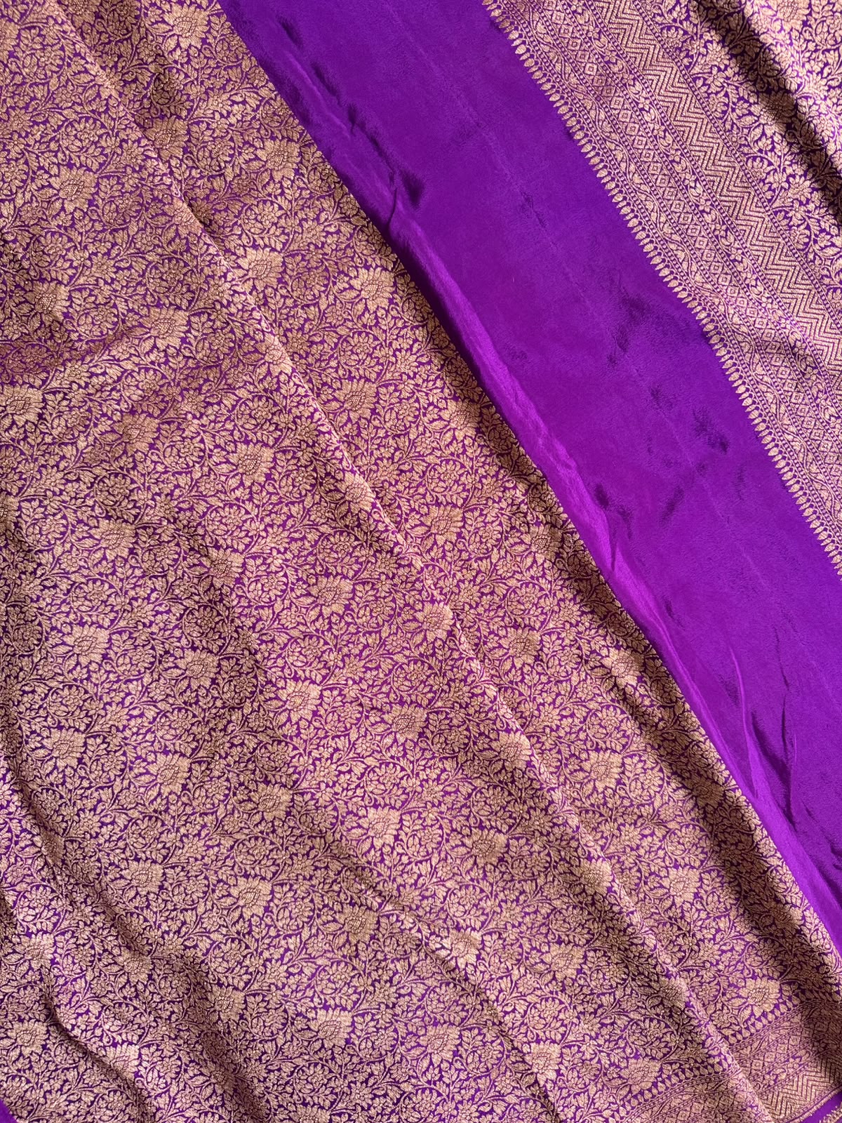 Purple Benarasi Pure Crepe Saree 109