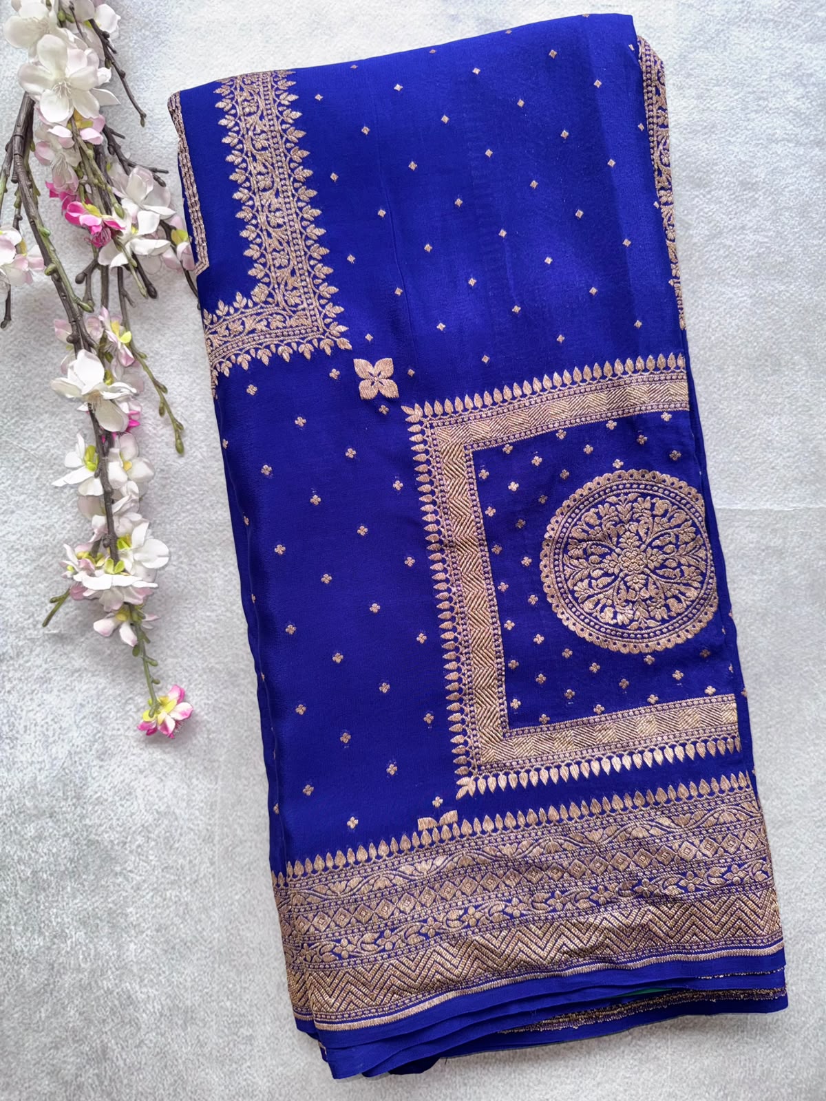 Navy Blue Benarasi Pure Crepe Saree 109