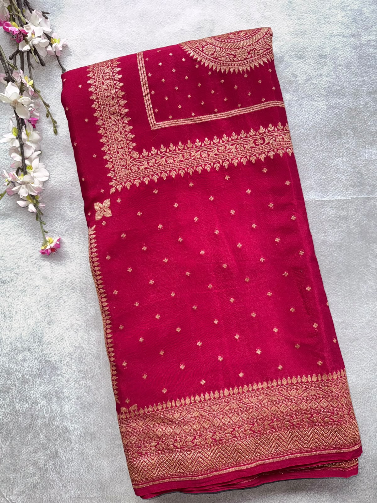 Maroon Benarasi Pure Crepe Saree 109