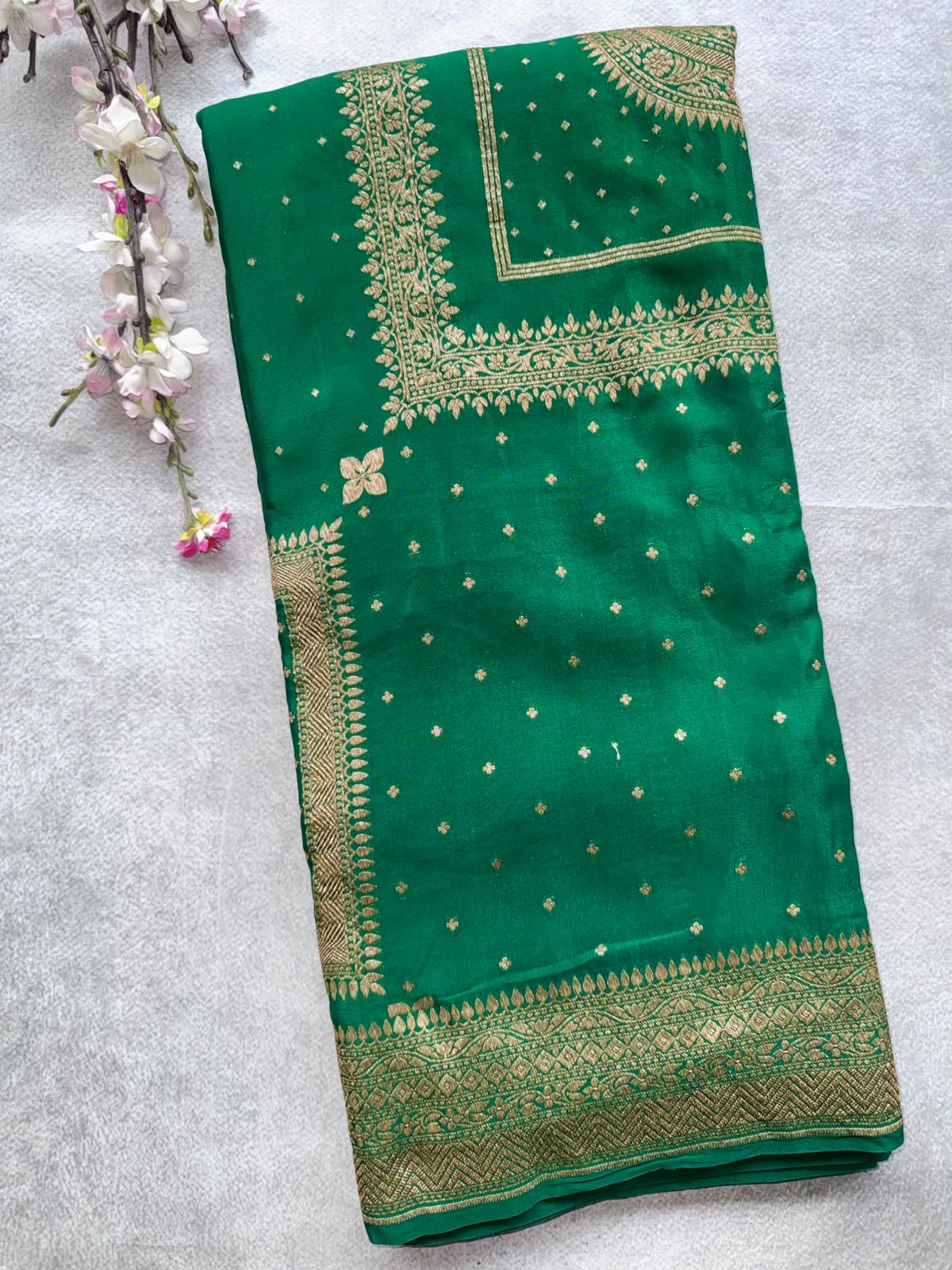 Green Benarasi Pure Crepe Saree 109