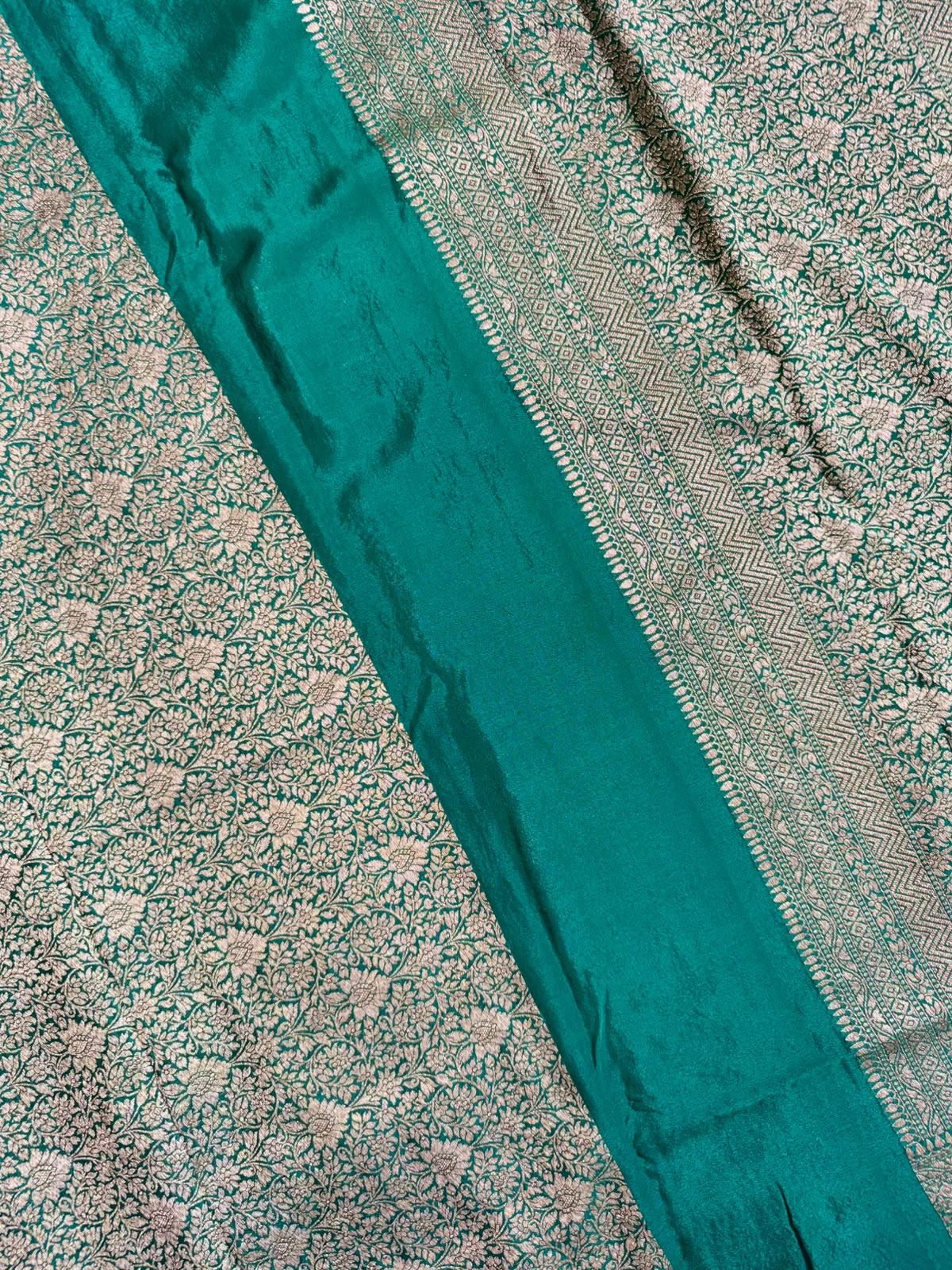 Green Benarasi Pure Crepe Saree 109