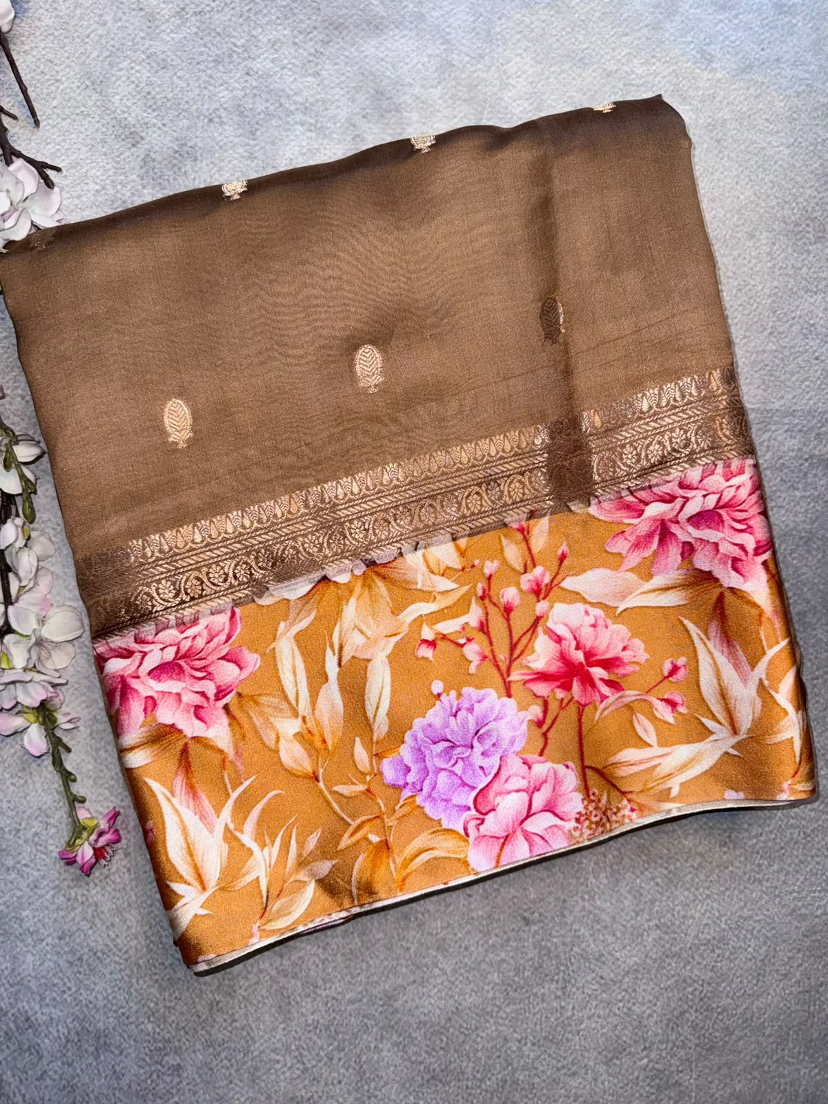 Brown Pure Silk Satin Border Saree (Swara)