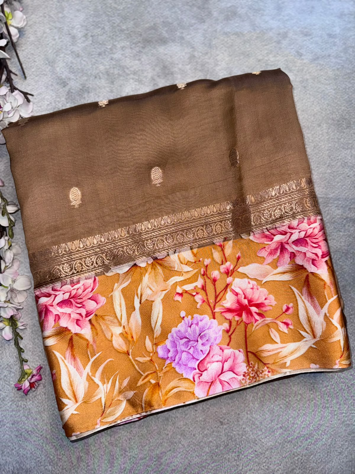 Brown Pure Silk Satin Border Saree (Swara)