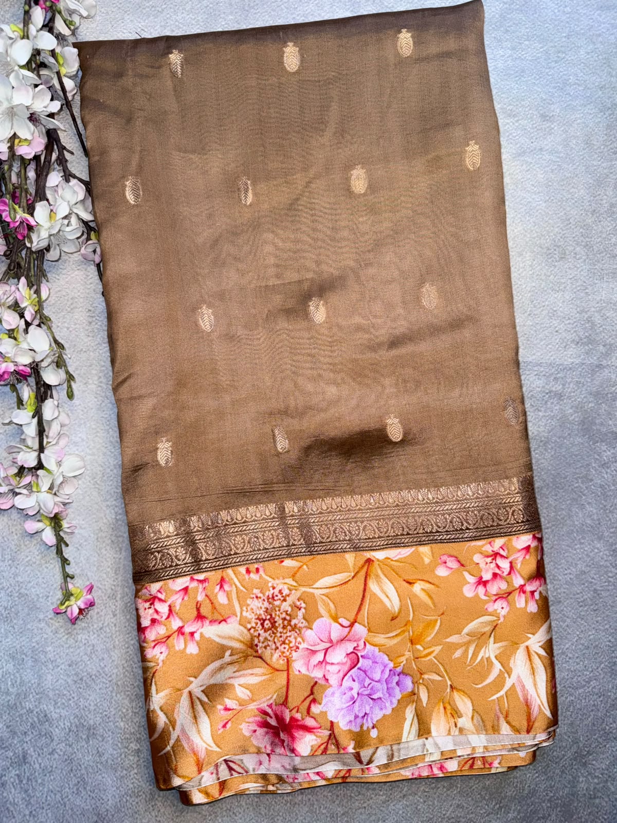 Brown Pure Silk Satin Border Saree (Swara)