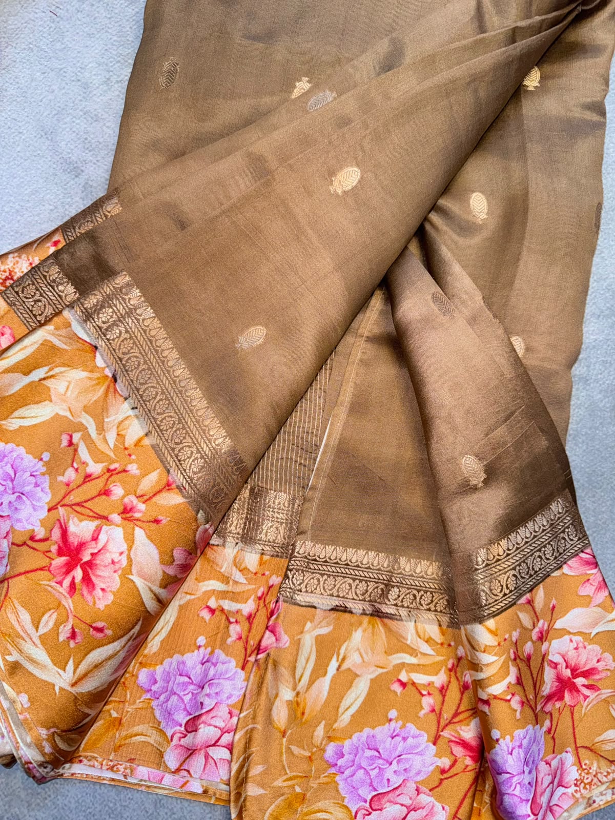 Brown Pure Silk Satin Border Saree (Swara)