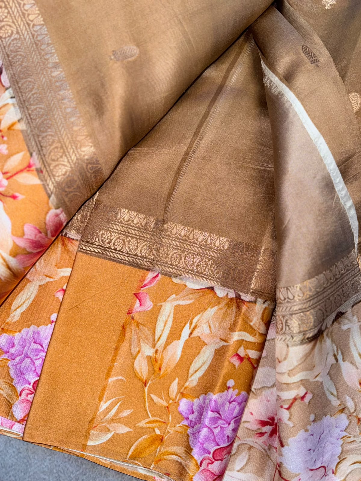 Brown Pure Silk Satin Border Saree (Swara)