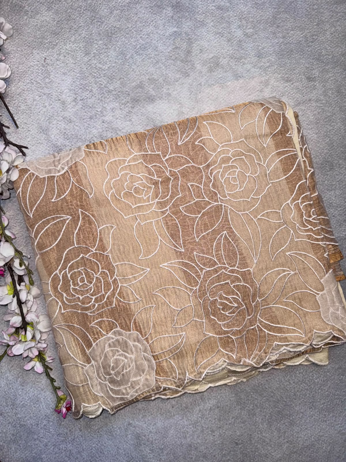 Cream Katha Work Tissue Saree (Swara)