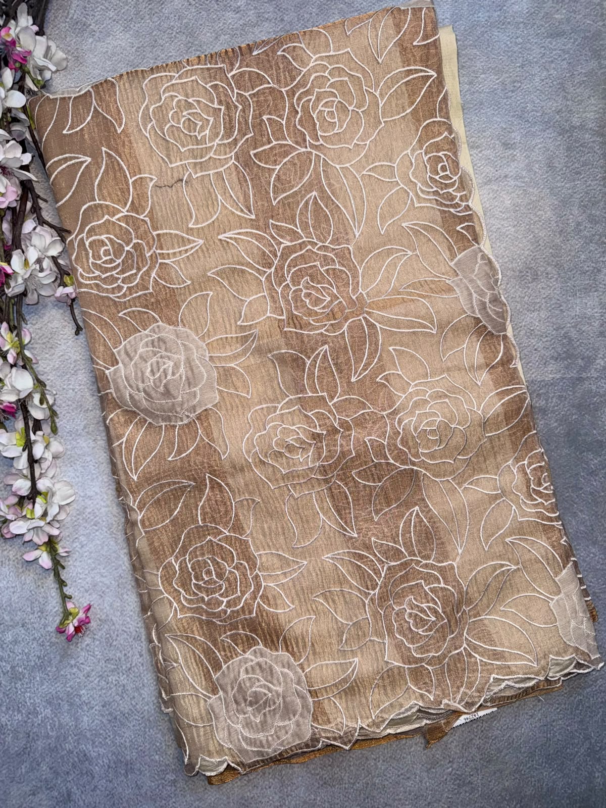 Cream Katha Work Tissue Saree (Swara)