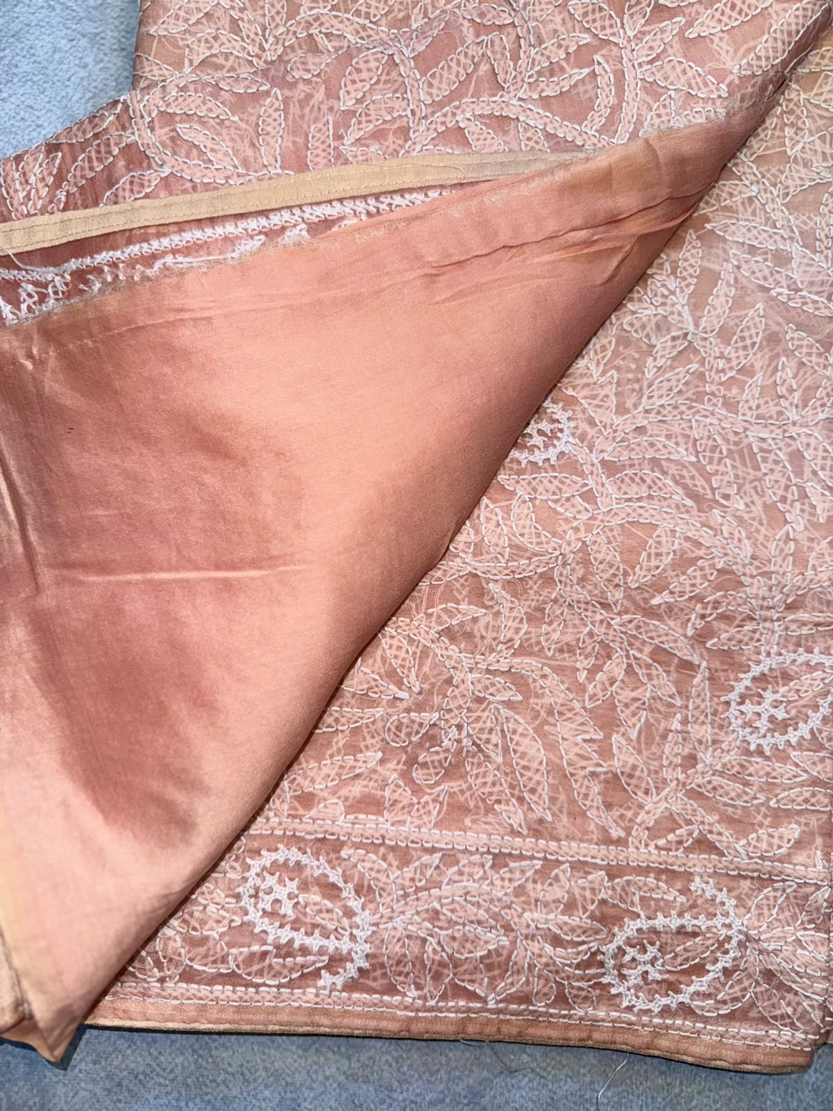 Peach Chikankari Katha Work Saree (Swara)