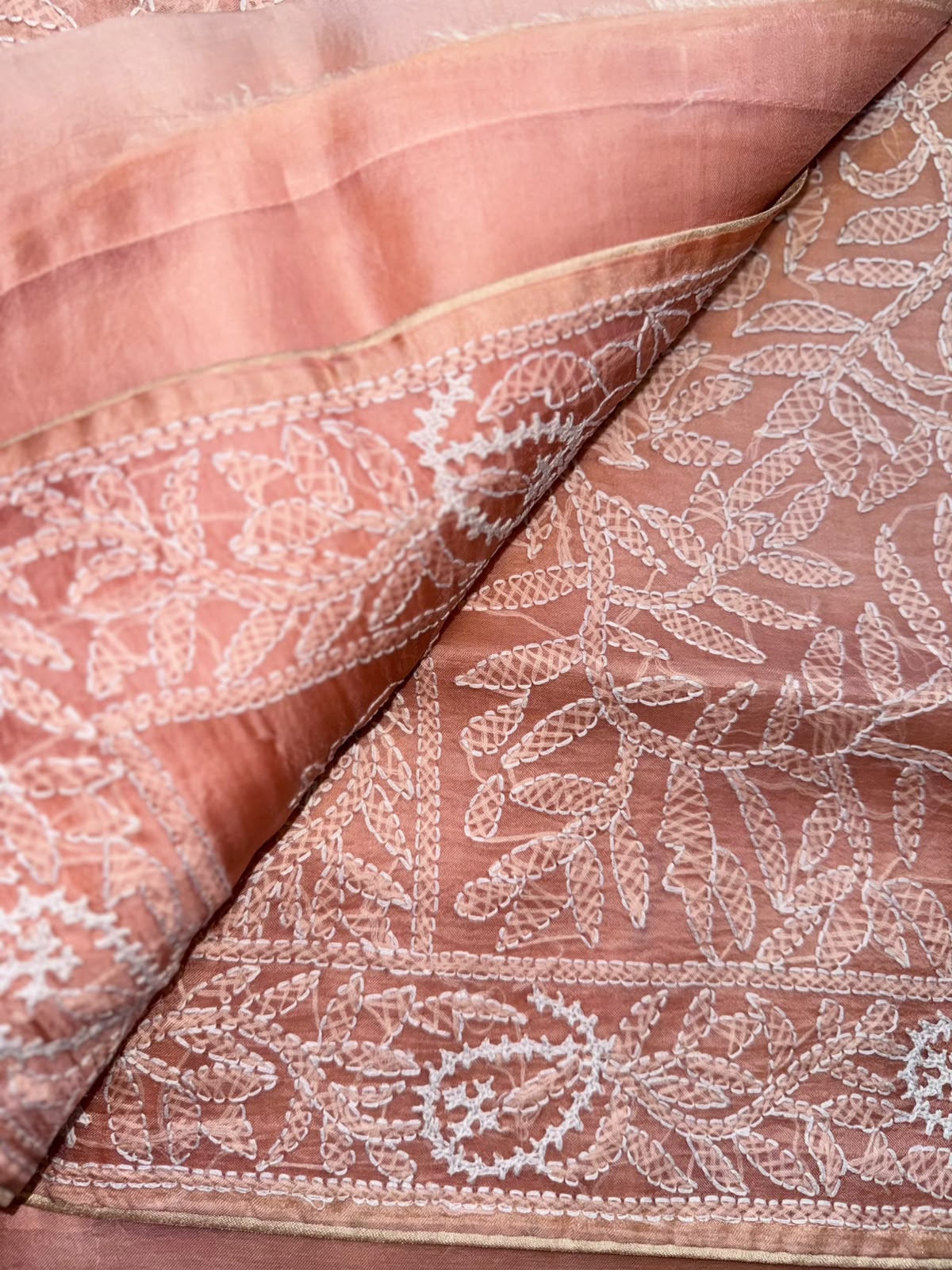 Peach Chikankari Katha Work Saree (Swara)
