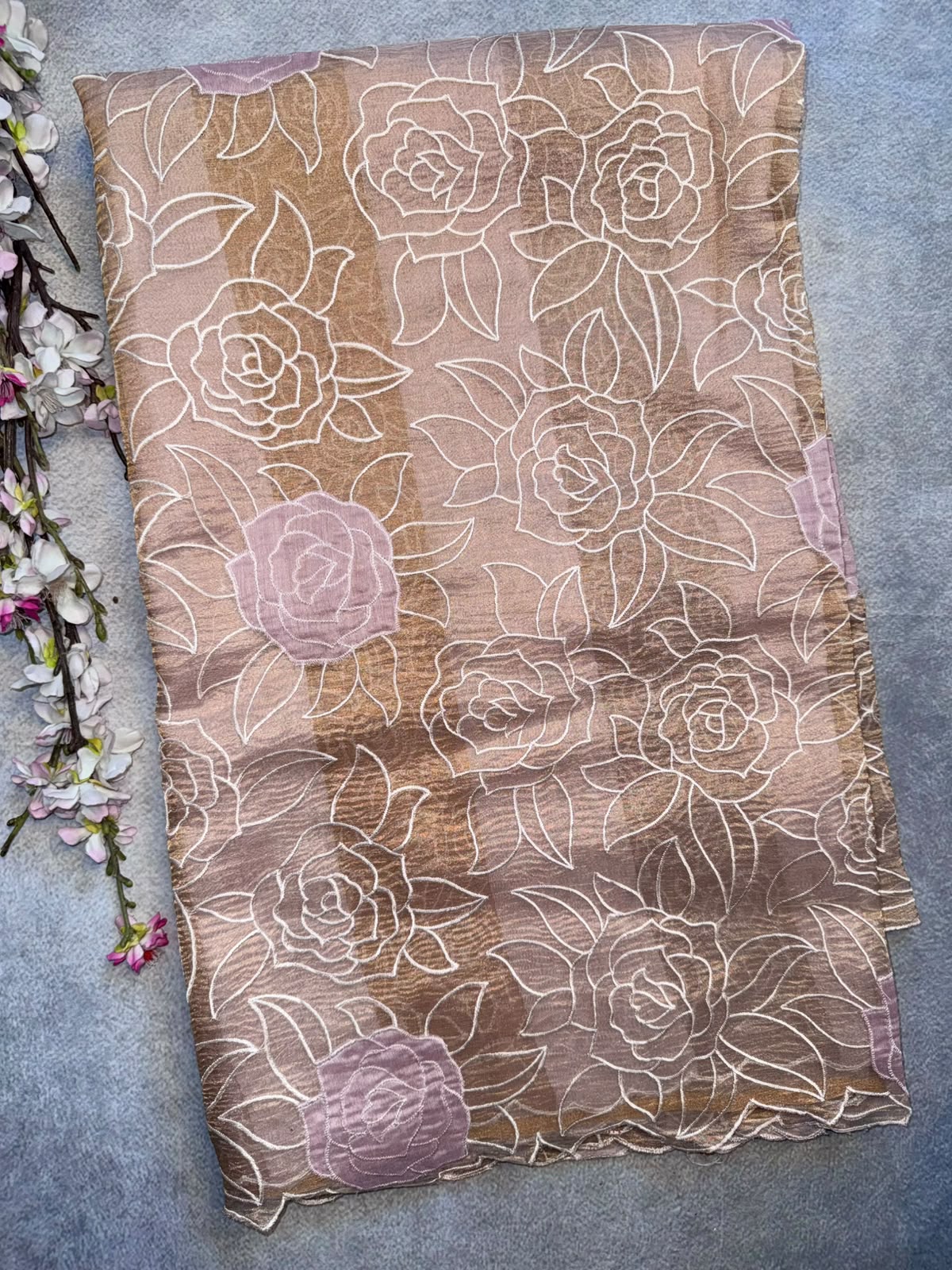 Pastel Pink Katha Work Tissue Saree (Swara)
