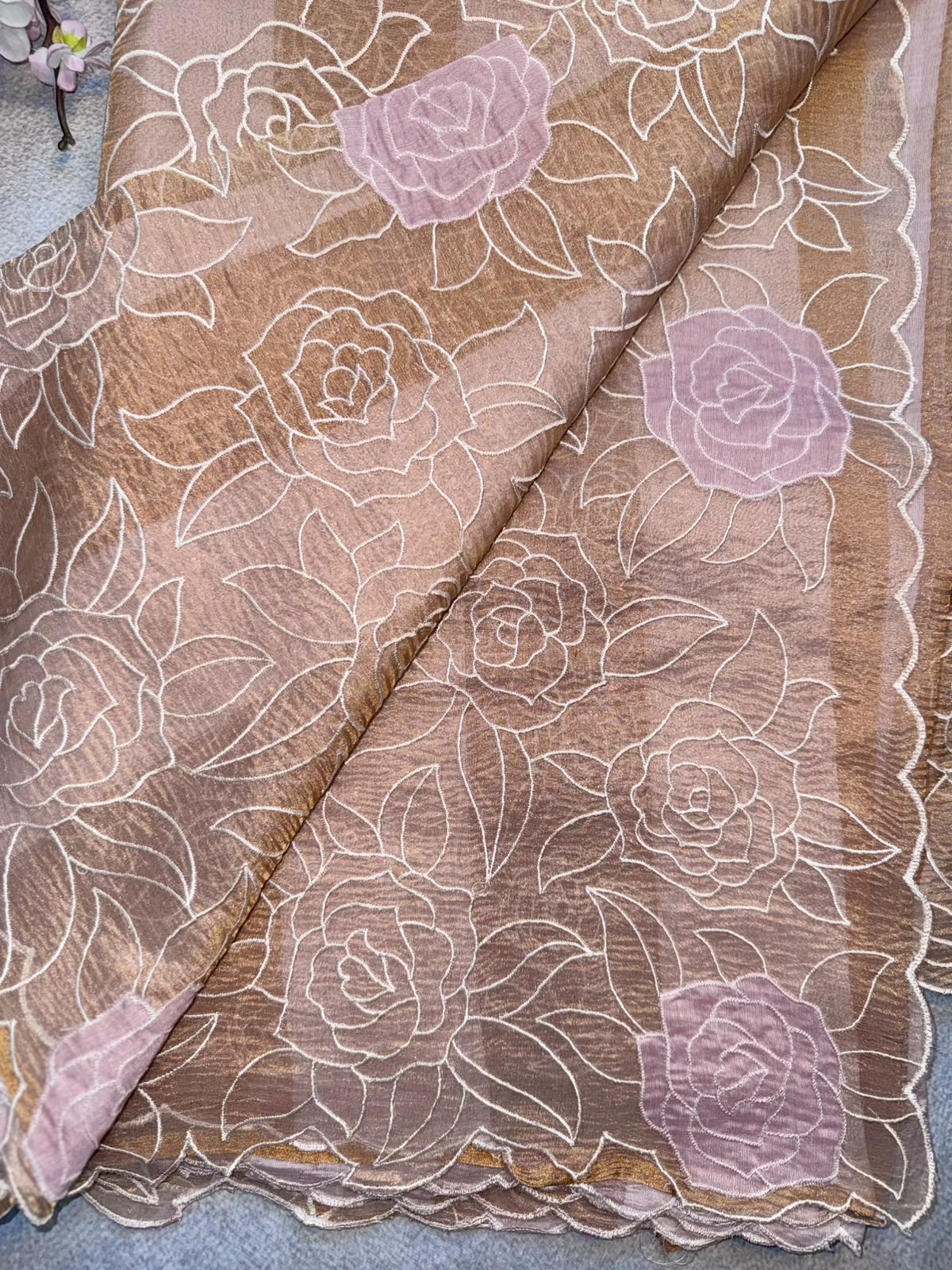 Pastel Pink Katha Work Tissue Saree (Swara)
