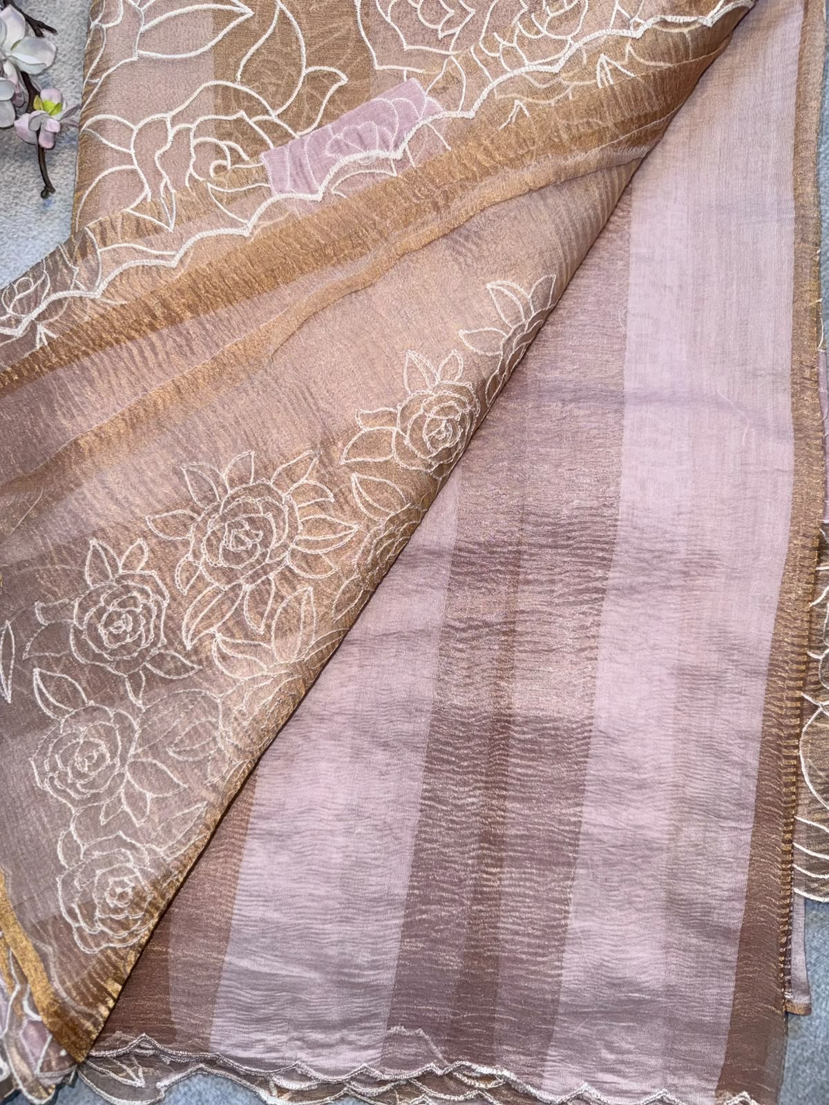 Pastel Pink Katha Work Tissue Saree (Swara)