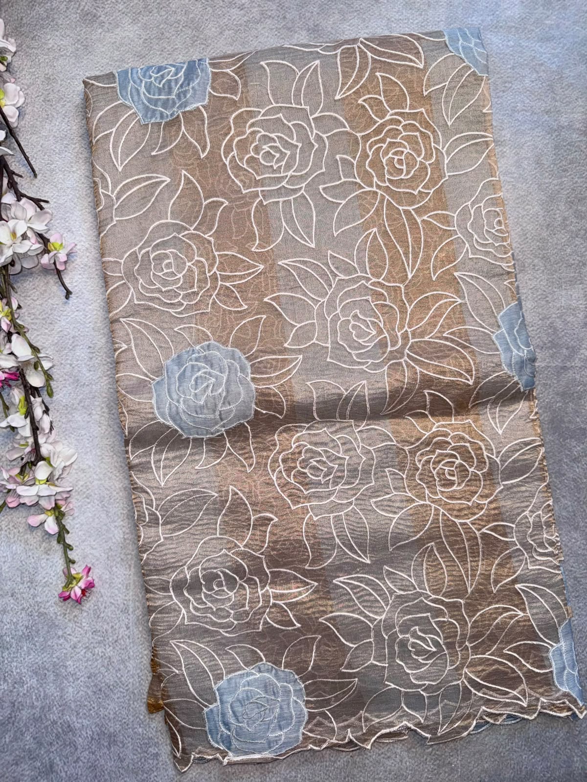 Pastel Blue Katha Work Tissue Saree (Swara)